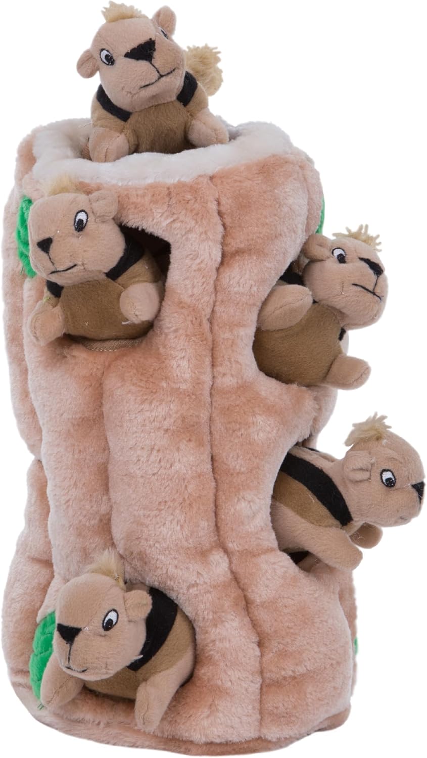 Outward Hound Hide-A-Squirrel Dog Toy – Interactive 2‑in‑1 Plush Puzzle with 3 Squeaky Removable Squirrels, Small