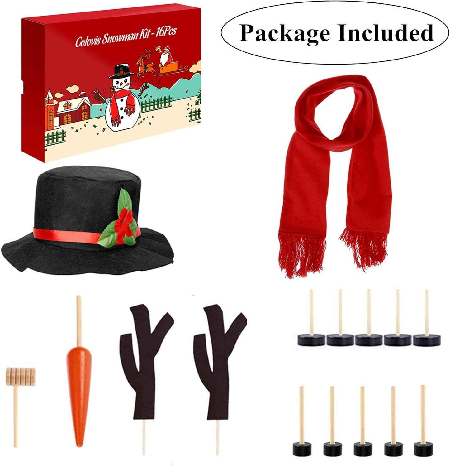 Colovis 16Pcs Snowman Decorating Kit, Snowman Making Kit Snow Toys for Winter Outdoor Party Christmas Holiday Decoration(1 Pack)