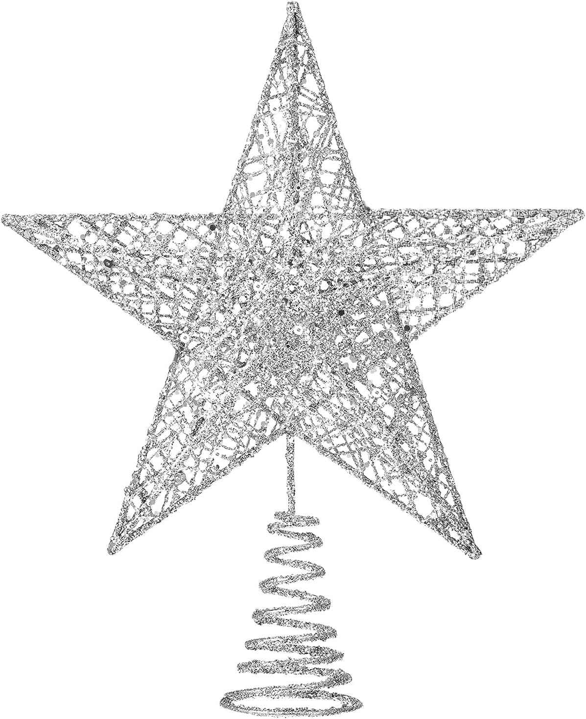 Christmas Tree Topper – Glitter Gold Hollow Star for Xmas Tree Decoration, Sparkling Treetop Ornament for Holiday Decor