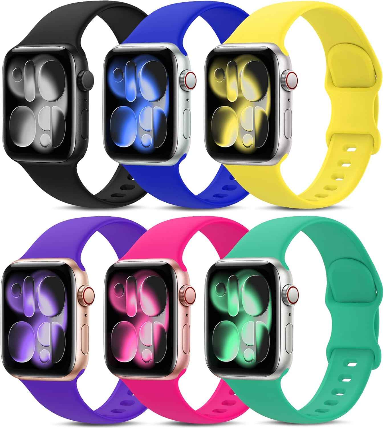 6 Pack Sport Bands Compatible with Apple Watch Band 38mm 40mm 41mm 42mm 44mm 45mm 49mm 46mm,Silicone Waterproof Strap for iWatch Apple Watch Series 11 10 9 Ultra 8 7 6 5 4 3 2 1 SE Women Men