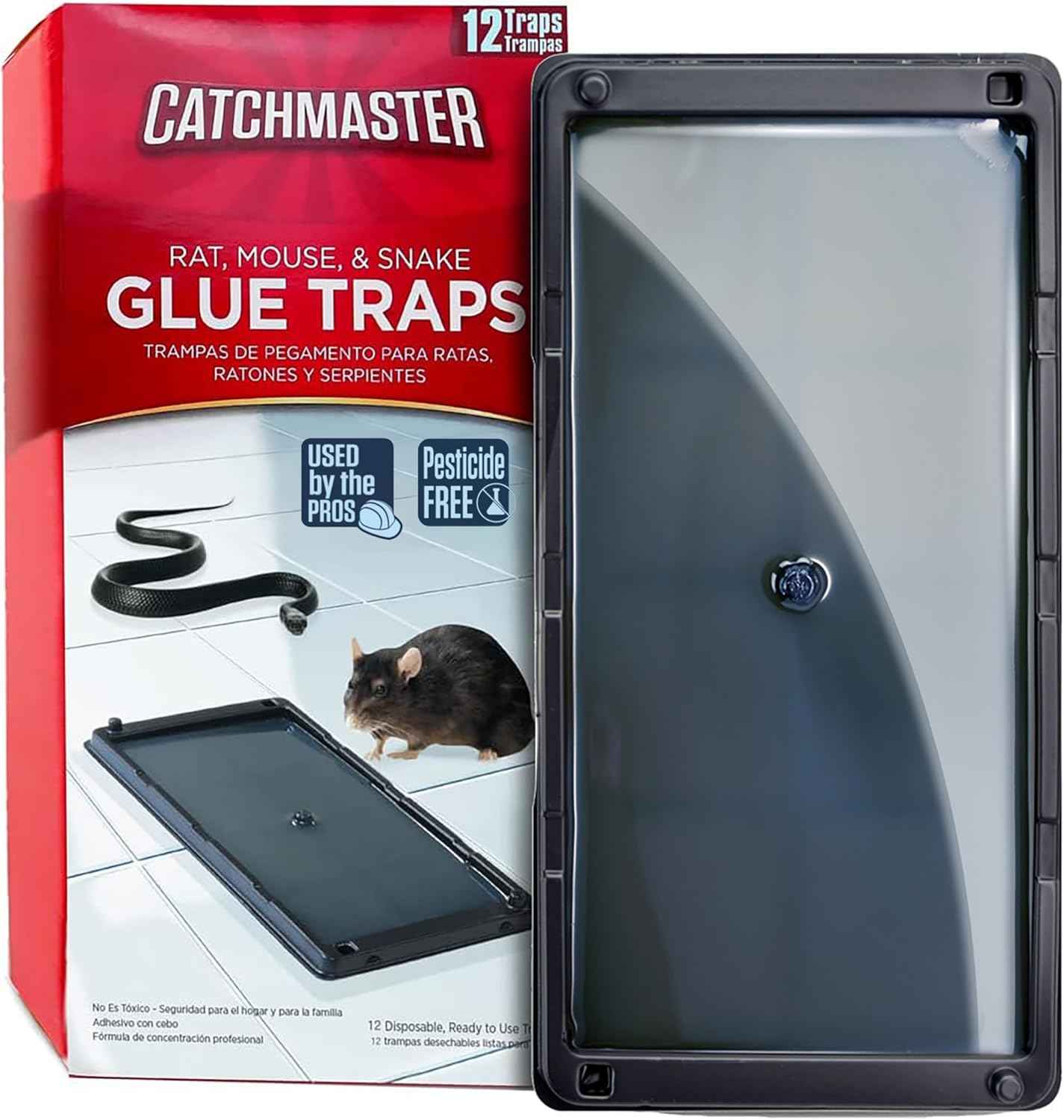 Catchmaster Rat, Snake and Mouse Traps 10Pk, Large Bulk Glue Rat Traps for Home, Adhesive Plastic Tray for Inside House, Snake, Mice, & Spider Catcher, Pest Control for House & Garage