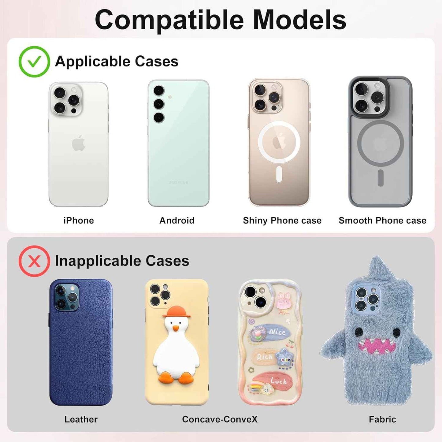 Silicone Suction Cup Phone Case Mount Double Sided, Phone Accessories Hands-Free Strong Grip Holder for Selfies and Videos, Silicon Phone Stand for iPhone and Android Light Pink