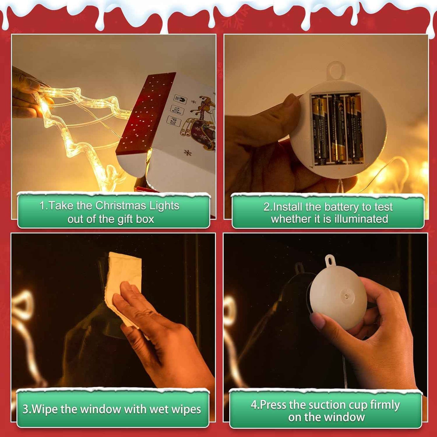 3Pack Christmas Window Lights Decorations with Timer, Battery Powered Hanging Warm White Lighted Tree Bell Star Shaped LED Sucker for Xmas Tree Fireplace Indoor Decor