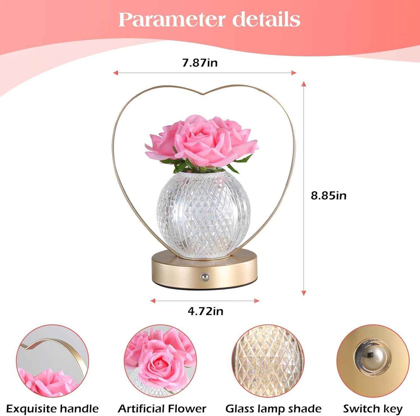Rose Flower Lamp,Birthday Gifts for Women,Rechargeable Cordless LED Touch Lamps,3-Colour Infinitely Dimming Small Night Light,for Living Room,Dining Room,Bedroom Festival Home Decor | 3-Colour, Infinitely Dimming, Small Night Light, Living Room, Dining Ro