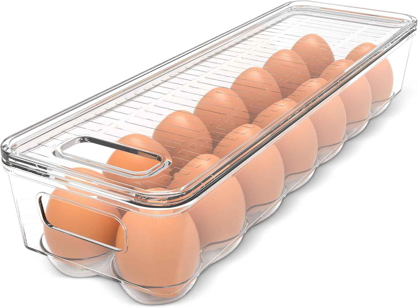 Utopia Home Egg Container With Lid and Handle for Refrigerator Organization- Pack of 2 - Clear Stackable Egg Holder for Kitchen or Pantry Organizers and Storage