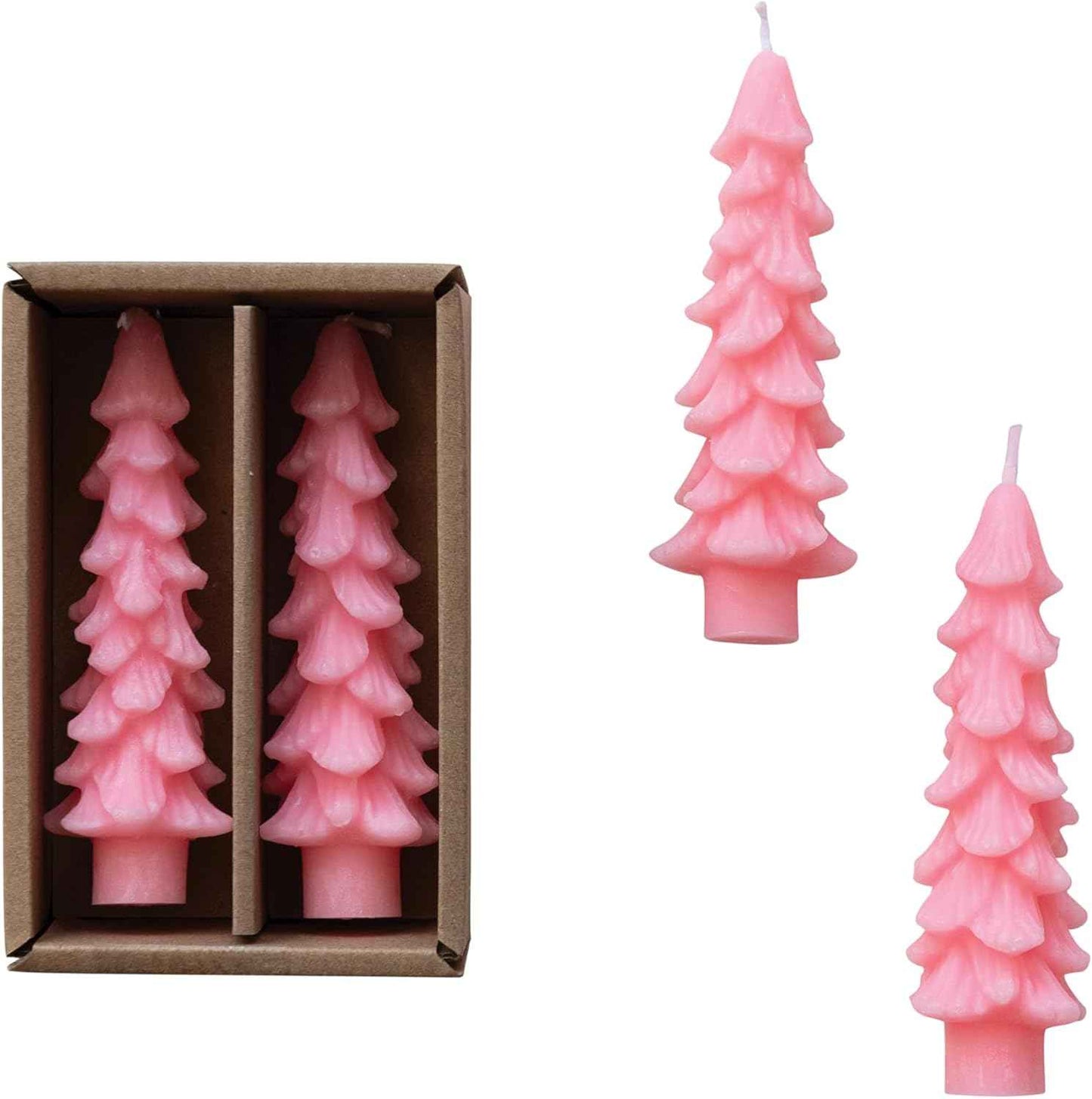 Creative Co-Op Unscented Tree Shaped Taper Candles, Evergreen, Boxed Set Of 2