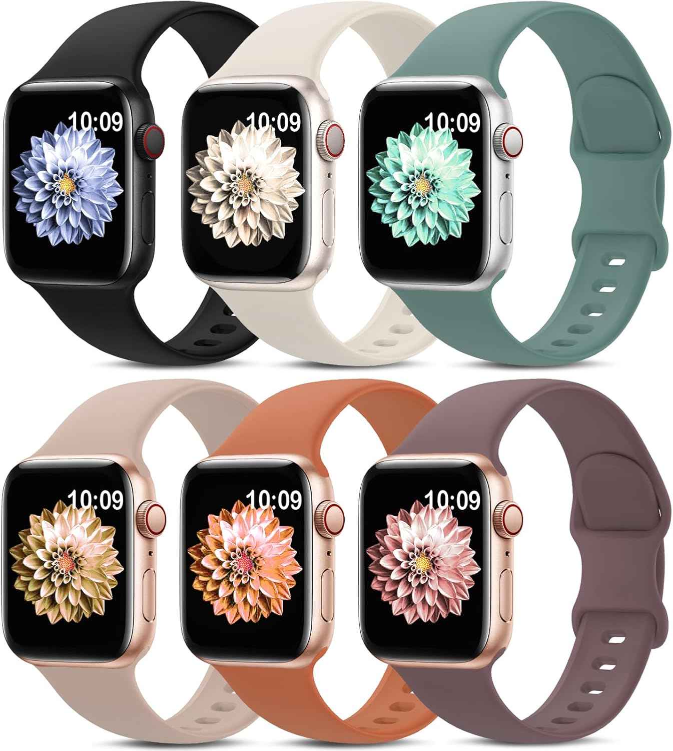 6 Pack Sport Bands Compatible with Apple Watch Band 38mm 40mm 41mm 42mm 44mm 45mm 49mm 46mm,Silicone Waterproof Strap for iWatch Apple Watch Series 11 10 9 Ultra 8 7 6 5 4 3 2 1 SE Women Men
