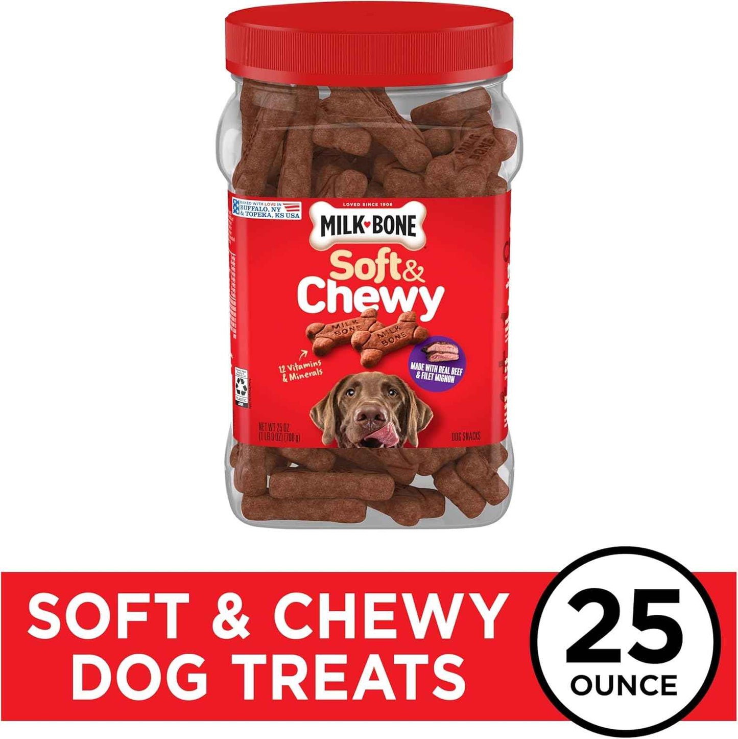 Milk-Bone Soft & Chewy Dog Treats, Beef & Filet Mignon Recipe, 25 Ounce