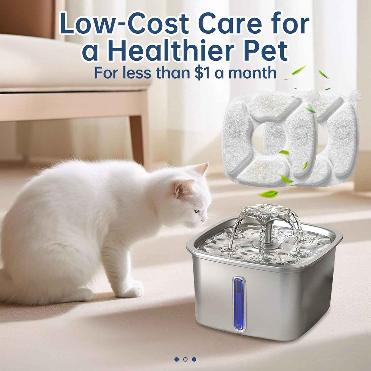 32 Pcs Cat Water Fountain Replacement Filters-16 Pack Cat Fountain Filters with 16 Pack Sponges, Enhanced Compatibility Pet Fountain Filter Fit for 95oz/2.8L 135oz/4L 67oz/2L Pet Drinking Fountain