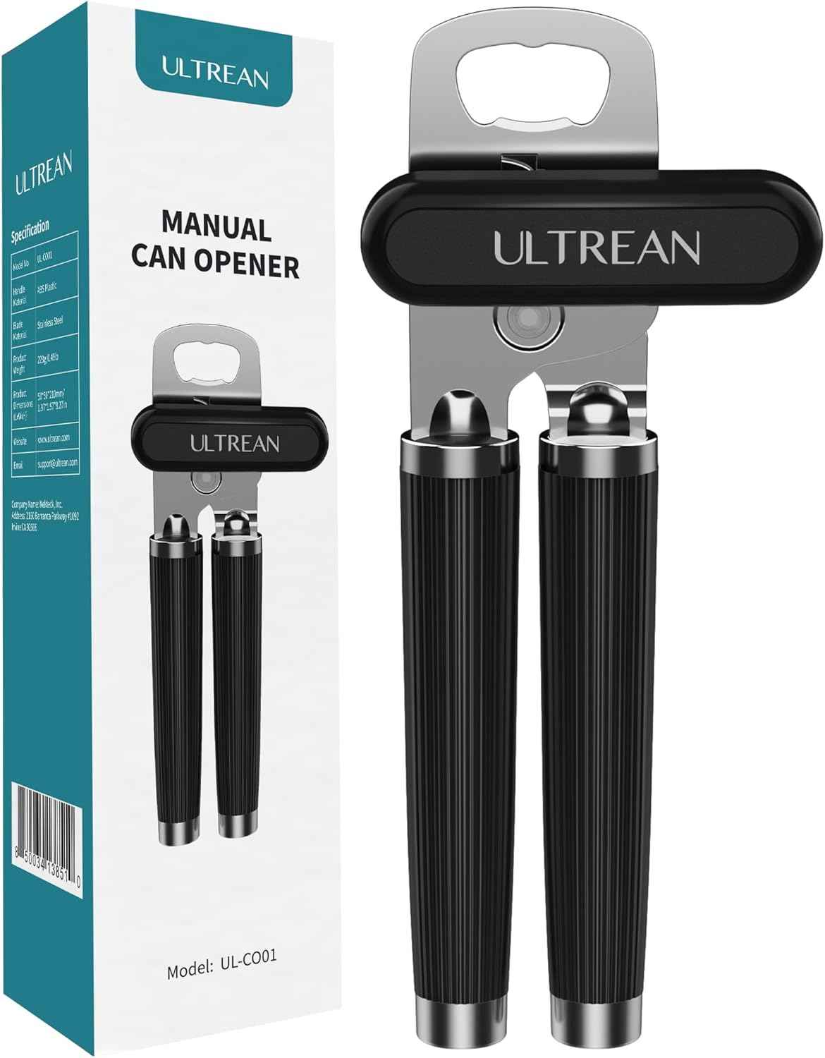 Heavy Duty Stainless Steel Manual Can Opener with Soft Touch Handle and Rust Proof Design