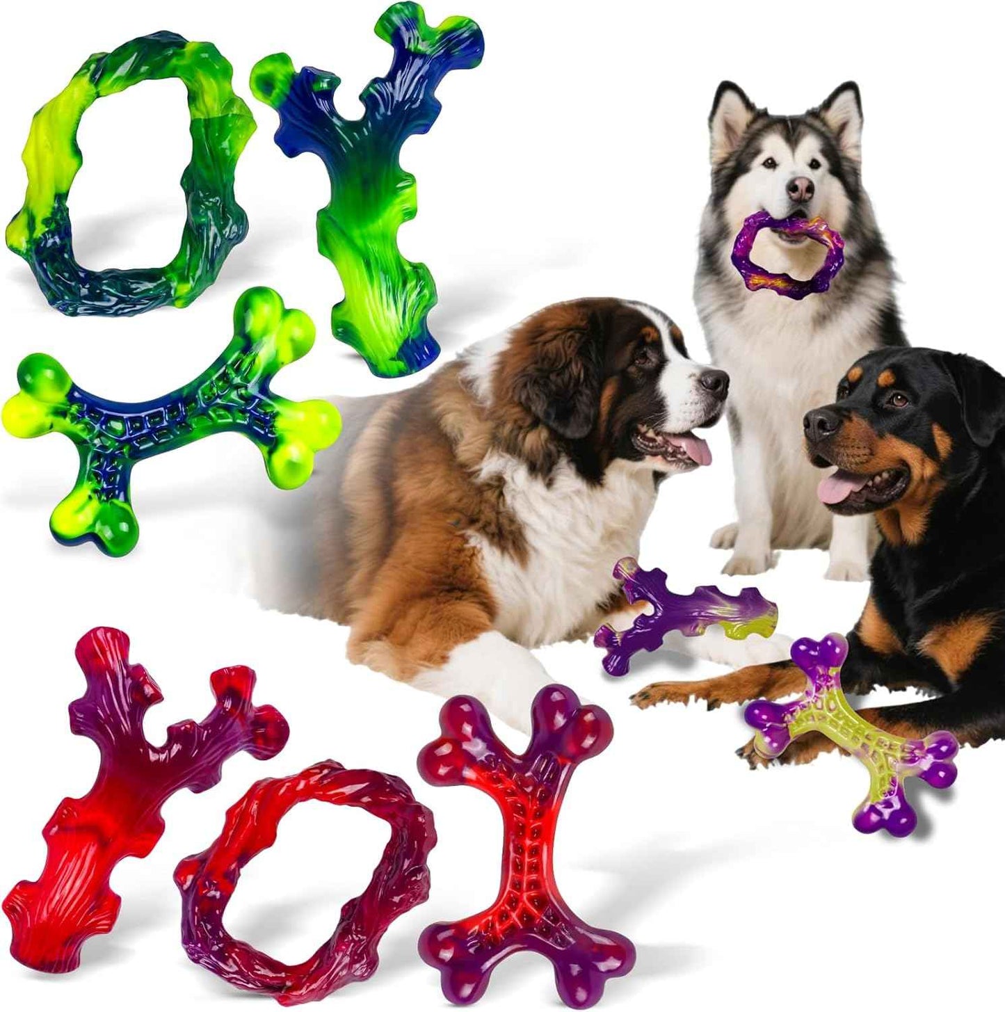 Tough Dog Toys for Aggressive Chewers 3 Pack, Indestructible Dog Toy for Large Dogs, Bacon Flavored, Keeps Dogs Busy