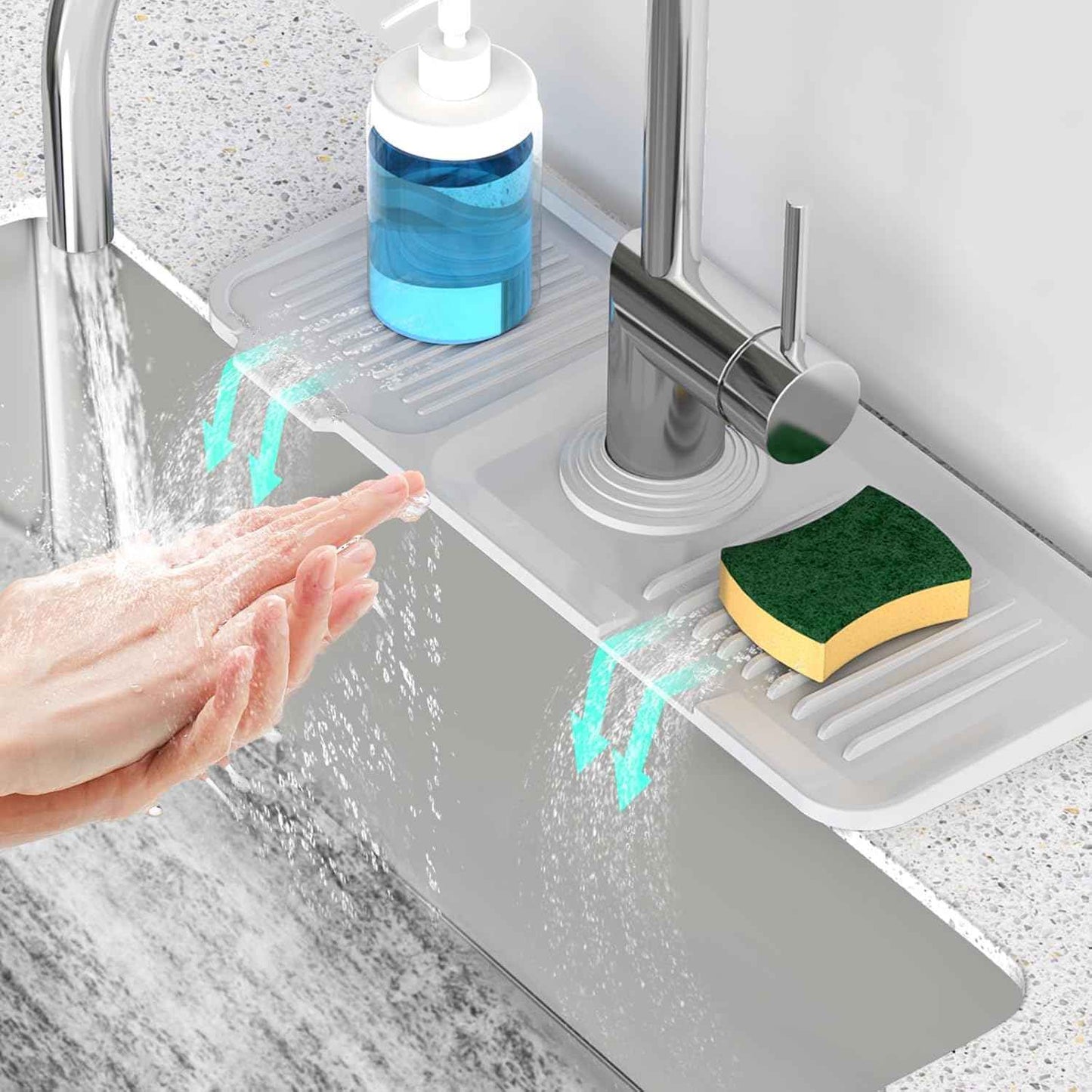 24 Inch Longer Faucet Mat for Kitchen Sink, 5° Slope Fast Self-draining, Kitchen Sink Splash Guard Silicone Sink Faucet Mat Splash Guard Kitchen Sink Area Tidy Splash Faucet Guard Draining Mat