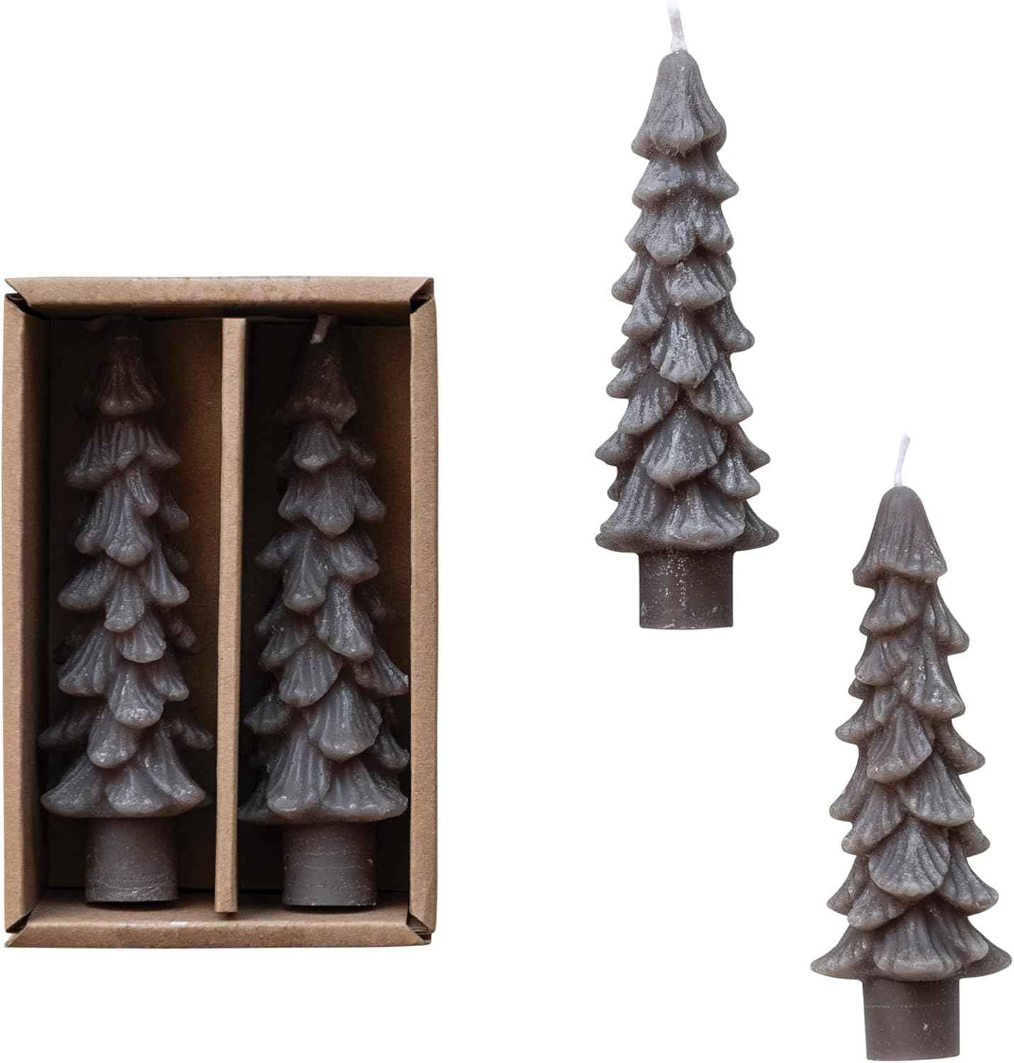 Creative Co-Op Unscented Tree Shaped Taper Candles, Evergreen, Boxed Set Of 2