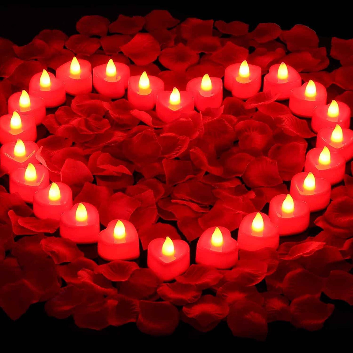 cridoz 2000 Pieces Artificial Rose Petals with 24 LED Tea Lights Candles, Romantic Decorations Special Night Set for Night, Valentine's Day, Wedding Anniversary or Table Décor, Warm White