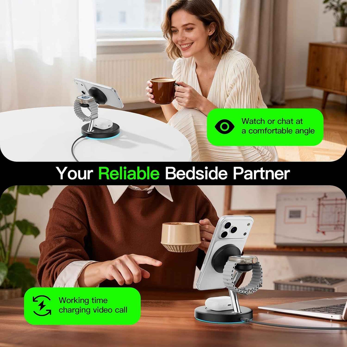 2026 3 in 1 Charging Station for Apple Compatible with Magsafe Charger Stand for iPhone 17 16 15 14 13 12 Wireless Charging Station for AirPods Wireless Charger for iWatch Series