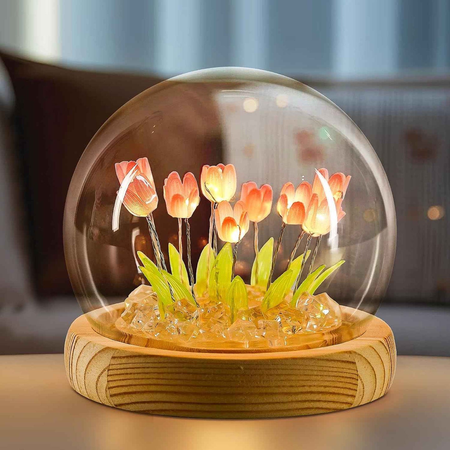 ONXE Valentines Day Gifts for Her Women, Tulips Night Light Cute Flower Lamp in A Glass Dome,Romantic Valentine's Day Home Room Decor, Anniversary Birthday Gift for Girlfriend Mom Sister Grandma Wife
