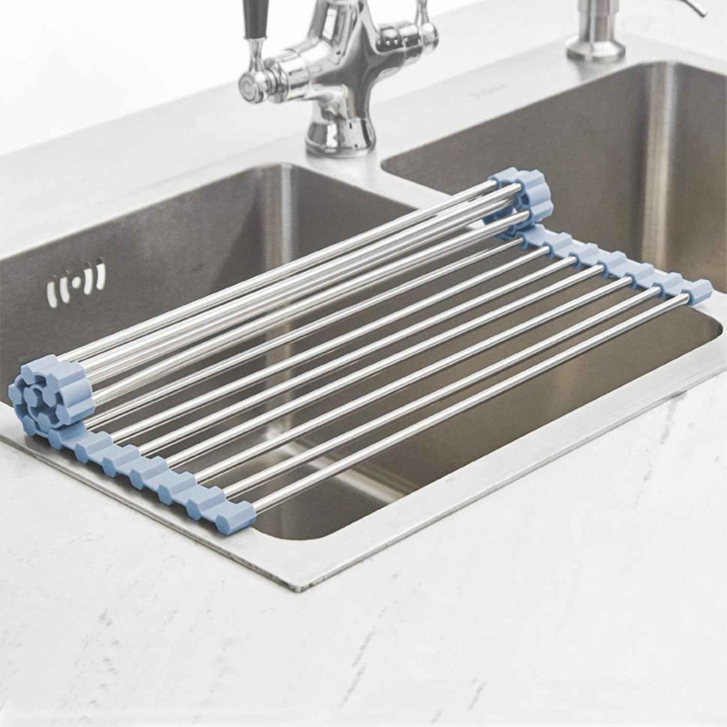 Over The Sink Dish Drying Rack, Roll Up Dish Drying Rack Kitchen Dish Rack Stainless Steel Sink Drying Rack, Foldable Dish Drainer, Gray