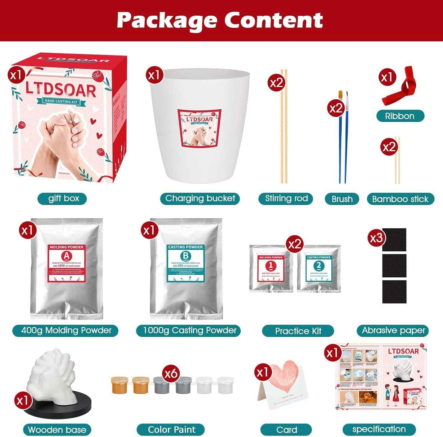 LTDSOAR Hand Casting Kit, Couples with Practice Kit, Hand Mold Kit for Adults & Kids, Romantic Anniversary Wedding Birthday for Her or Him,Boyfriend Girlfriend Unique Christmas Stocking Stuffers Gift