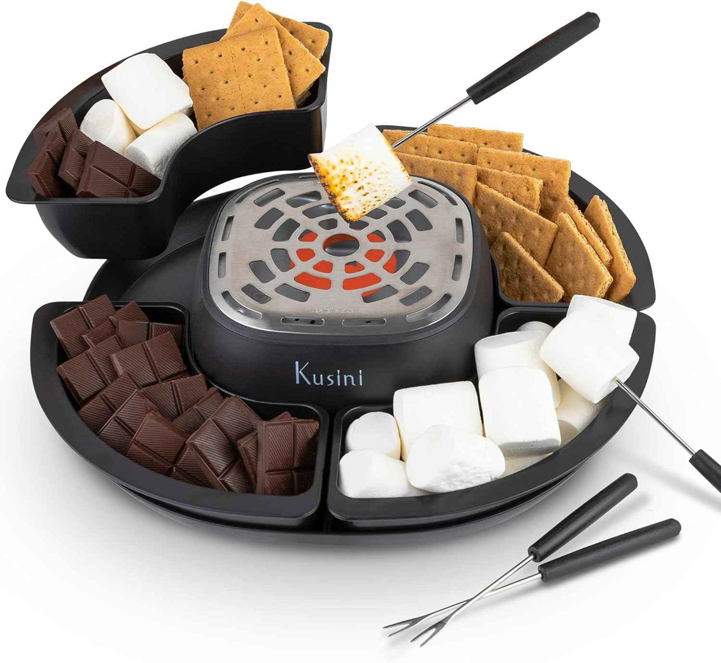 Kusini Flameless Electric Marshmallow Roaster with 4 Detachable Trays & 4 Roasting Forks, Gift Set for Date Night
