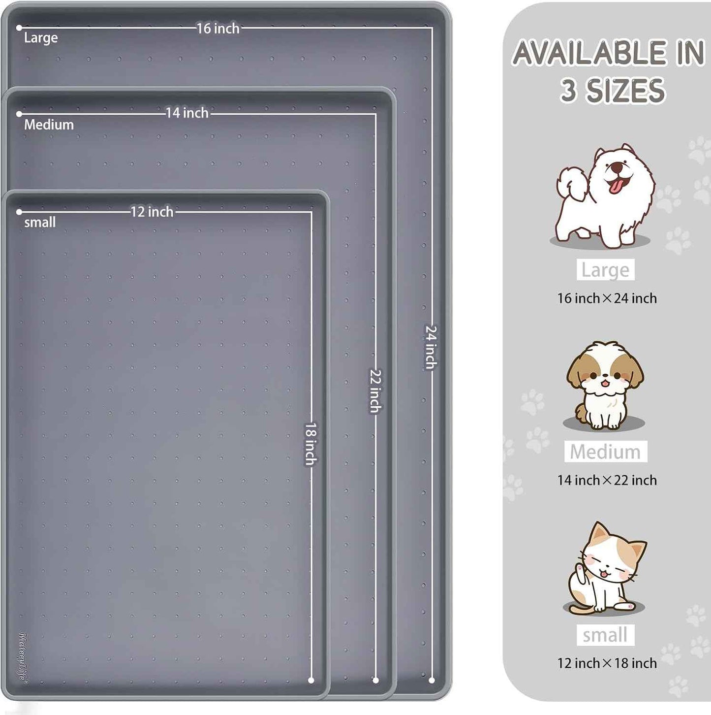 MateeyLife Silicone Cat & Dog Food Mat for Floors Waterproof, Anti-Slip Dog Bowl Mats for Food and Water, Pet Feeding Mats with Lip to Prevent Spills, Pet Placemat for Messy Drinkers to Protect Floors