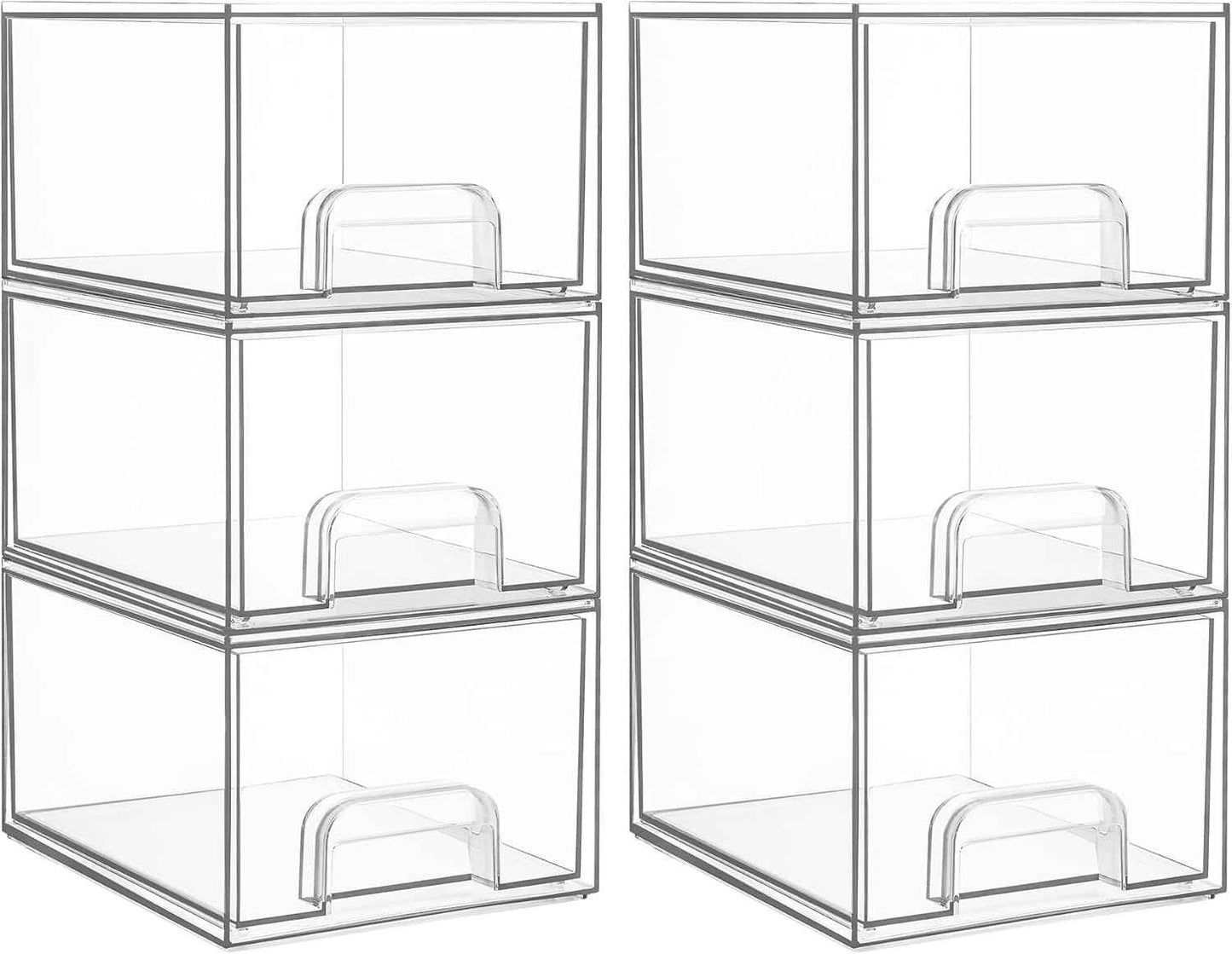 Vtopmart 4 Pack Small Clear Stackable Storage Drawers,Acrylic Bathroom Makeup Organizer,Plastic Storage Bins For Vanity, Undersink, Kitchen Cabinets, Pantry, Home Organization
