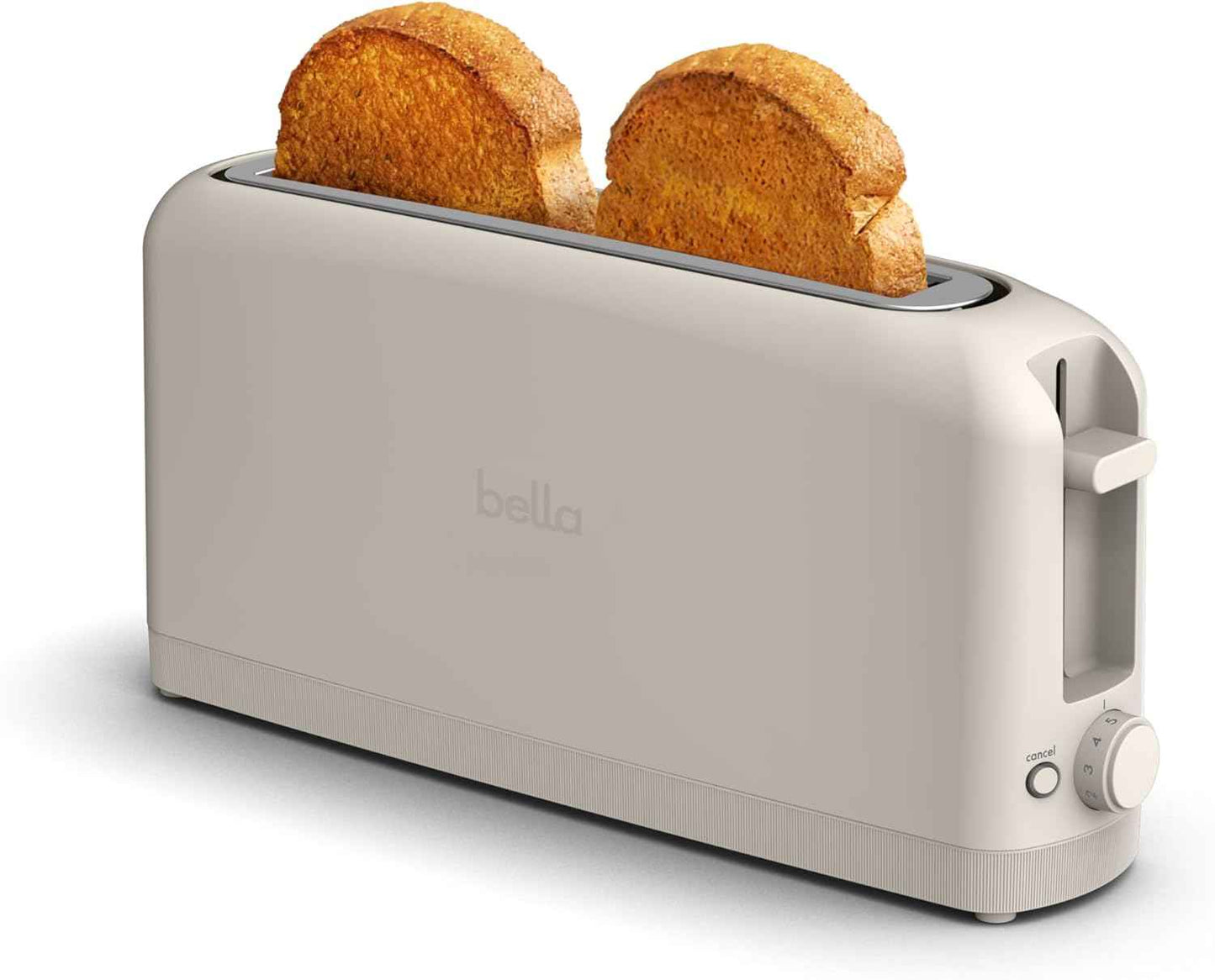 bella 2-Slice Slim Toaster, 6-Setting Shade Control with Reheat & Cancel Buttons, 900 Watt, Oatmilk