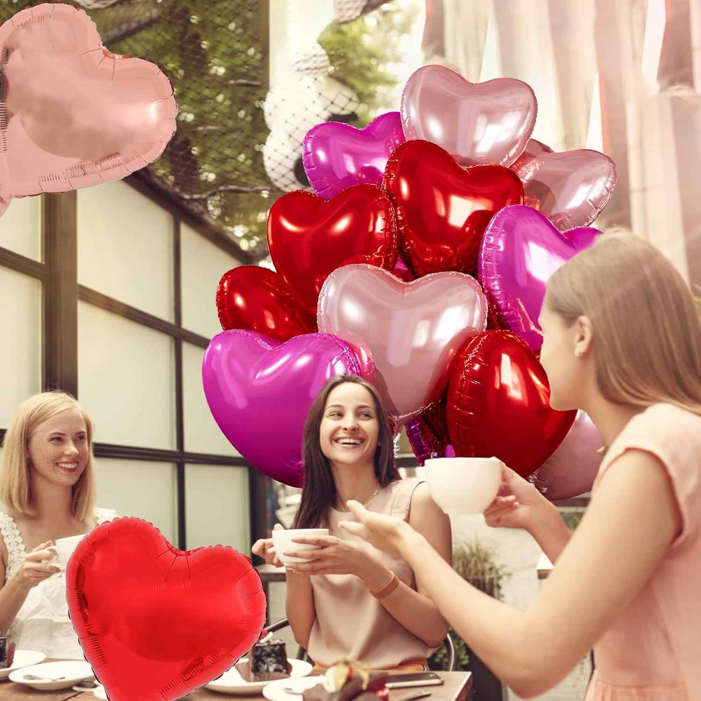 15 Pcs Red Heart Shaped Balloons, 18 Inch Hot Pink Valentines Balloons Rose Gold Foil Heart Balloon for Birthday Bridal Shower Engagement Wedding Valentine Party Decorations