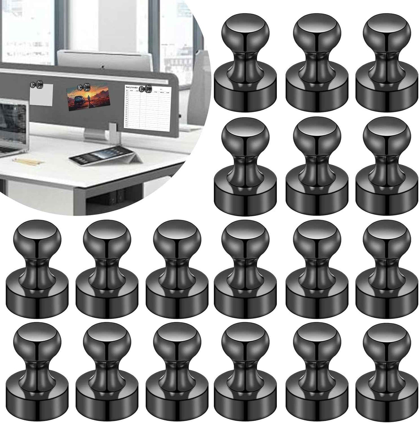 LOVIMAG 12Pcs Black Fridge Magnets, Small and Strong Magnets for Whiteboard, Office, Classroom, Map, Kitchen