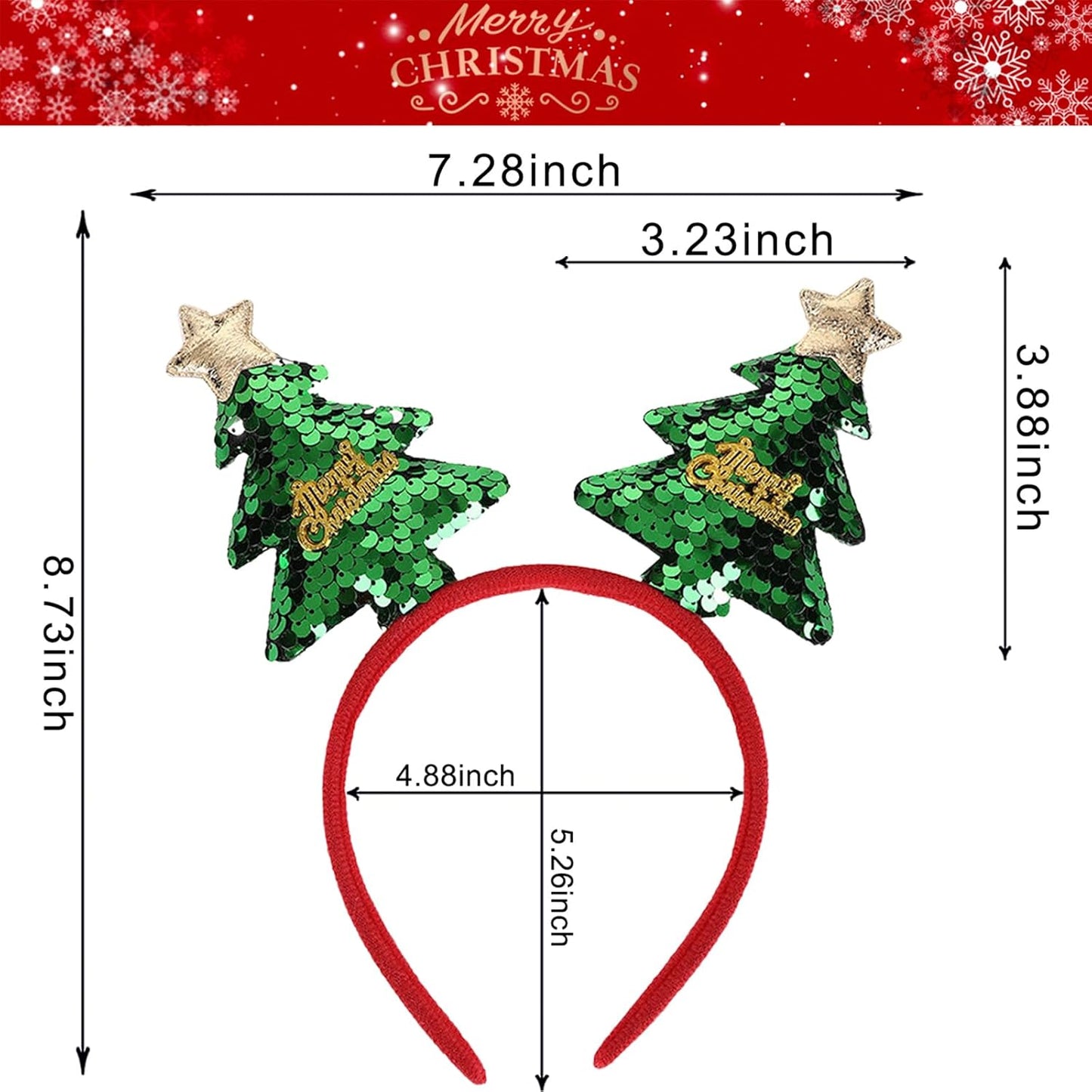 Christmas Headbands Christmas Tree Hair Bands Glitter Green Sequins Headbands Holiday Party Gift for Women Girl Hair Decoration Accessory (Christmas Tree)