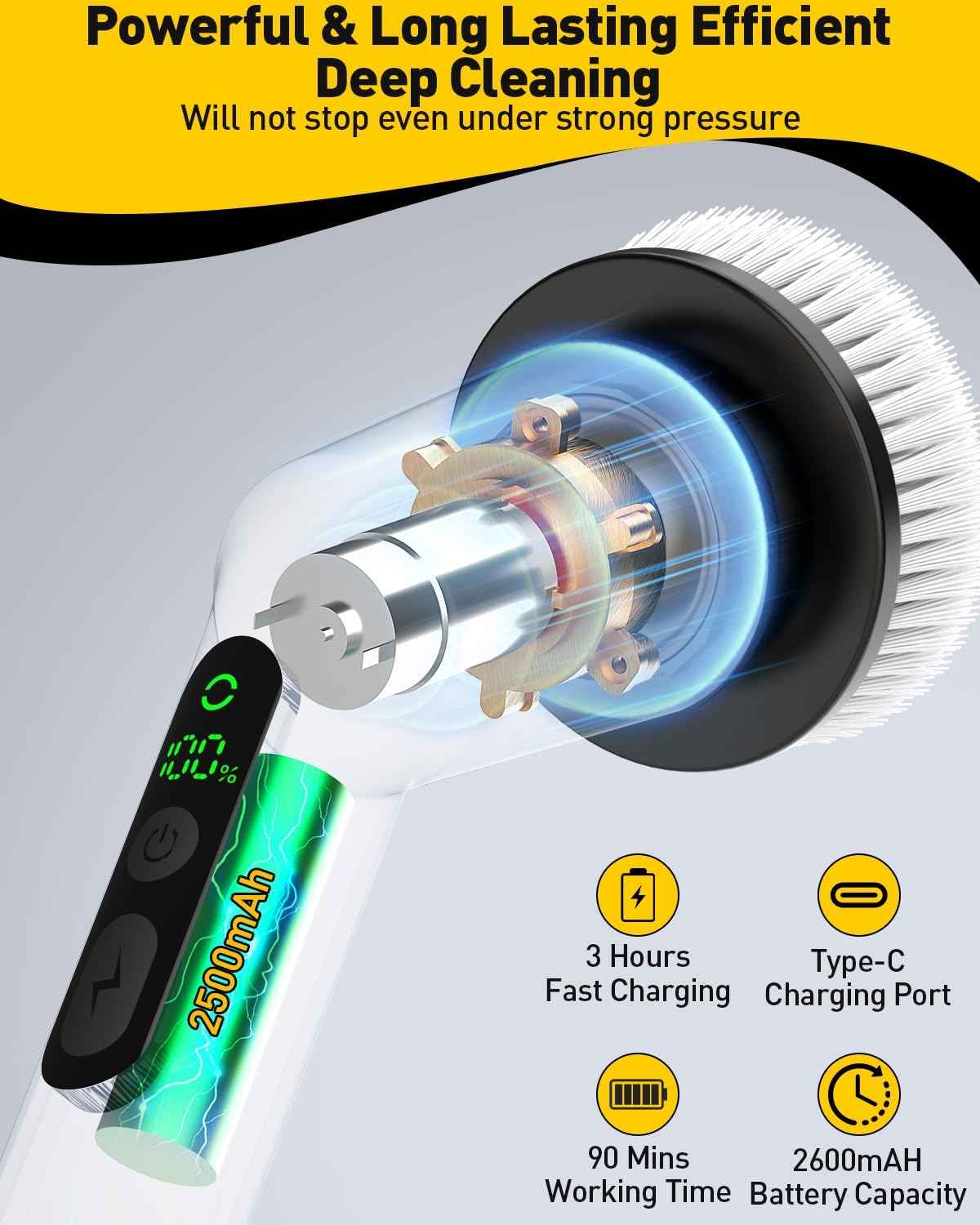 Electric Spin Scrubber for Cleaning Bathroom, Shower Scrubber Cordless Cleaning Brush with IPX7 Waterproof & 2 Speed, 3 Brush Heads, Bathroom Cleaning Supplies for Shower Tub Kitchen Tile Toilet White