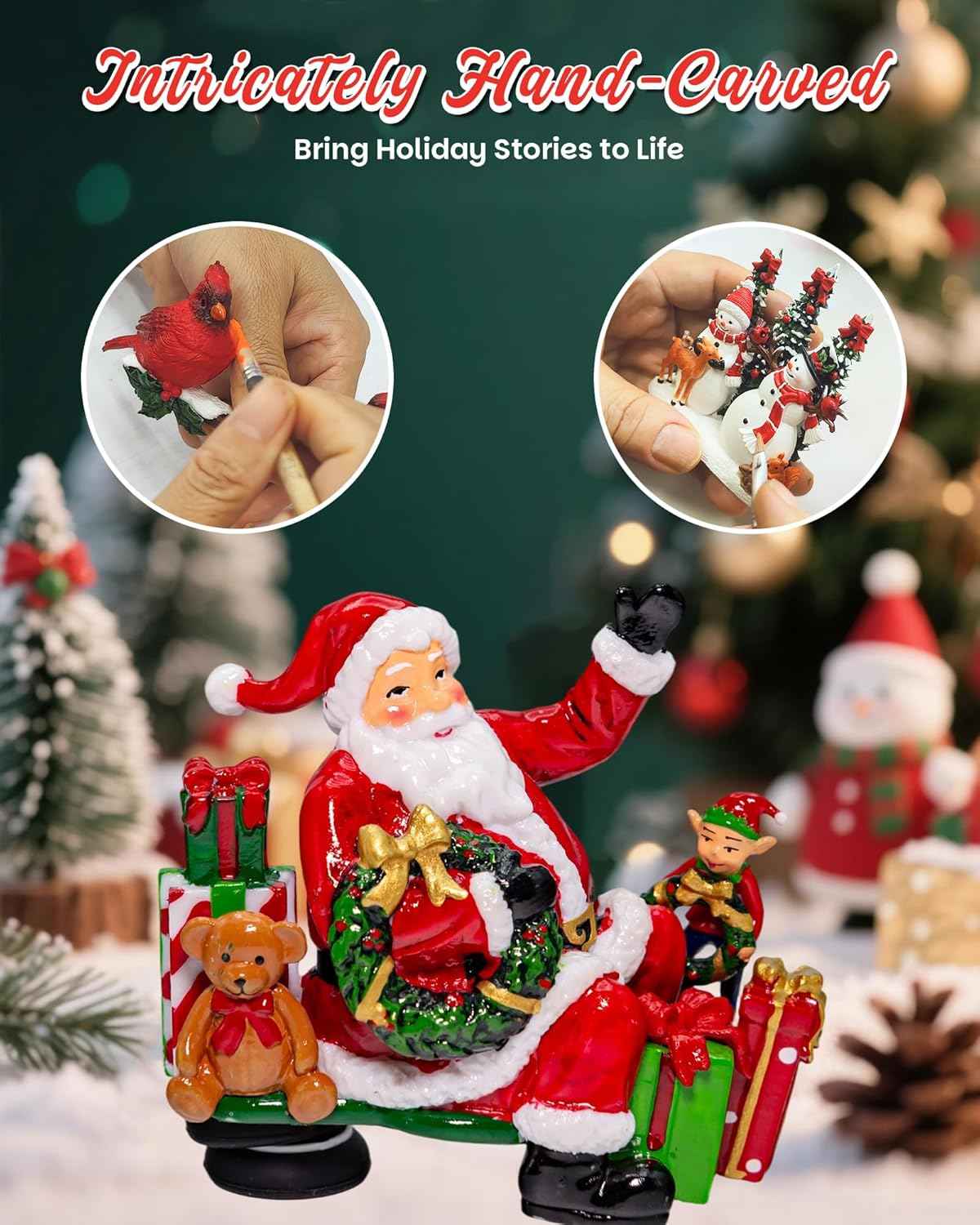 Christmas Santa Snow Globe Light up Lantern with 8 Songs, 9.17" Red Christmas Snow Globes for Kids Adults, 6H Timer & Dual Power, Snowglobes Christmas Decorations Indoor, Gifts for Women Men