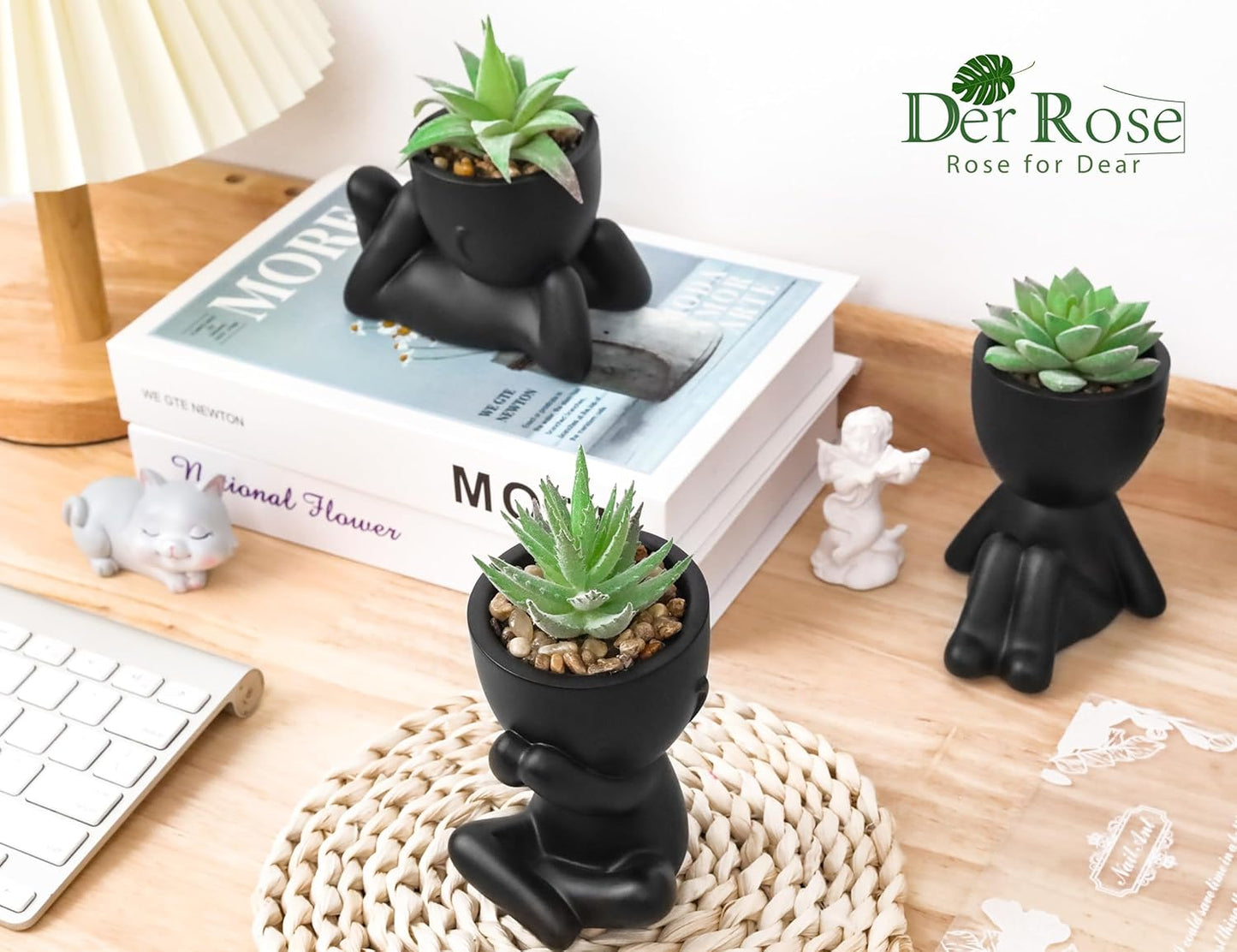 Der Rose 3pcs Fake Succulents Plants Artificial for Black Bathroom Bedroom Home Living Room Halloween Decor Aesthetic Indoor