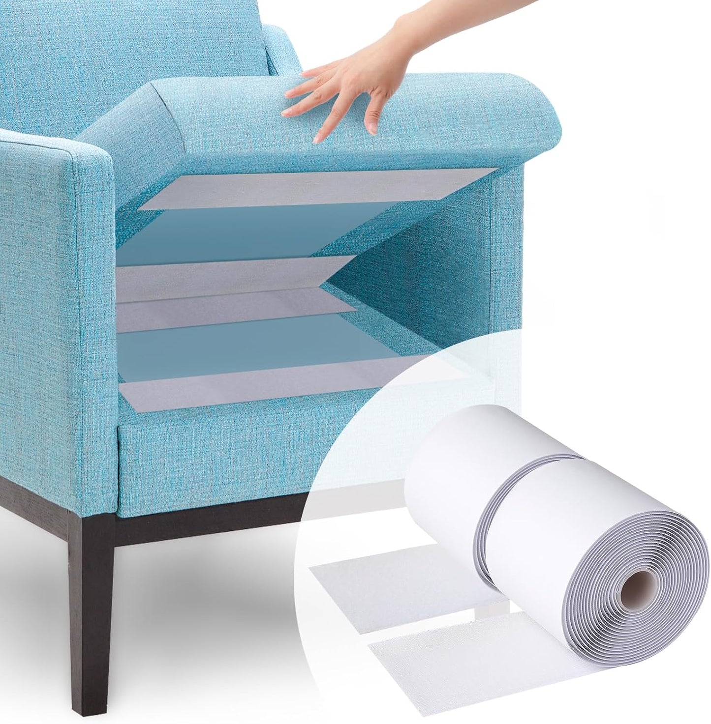 4.4''×16.5 Feet Black Heavy Duty Hook and Loop Tape Adhesive, Keep Couch Cushions from Sliding or Blowing at Outdoor, Picture Wall Hanging, No Punching Wall Mounting, Keep Your Carpet Rugs in Place - Rayz Mart