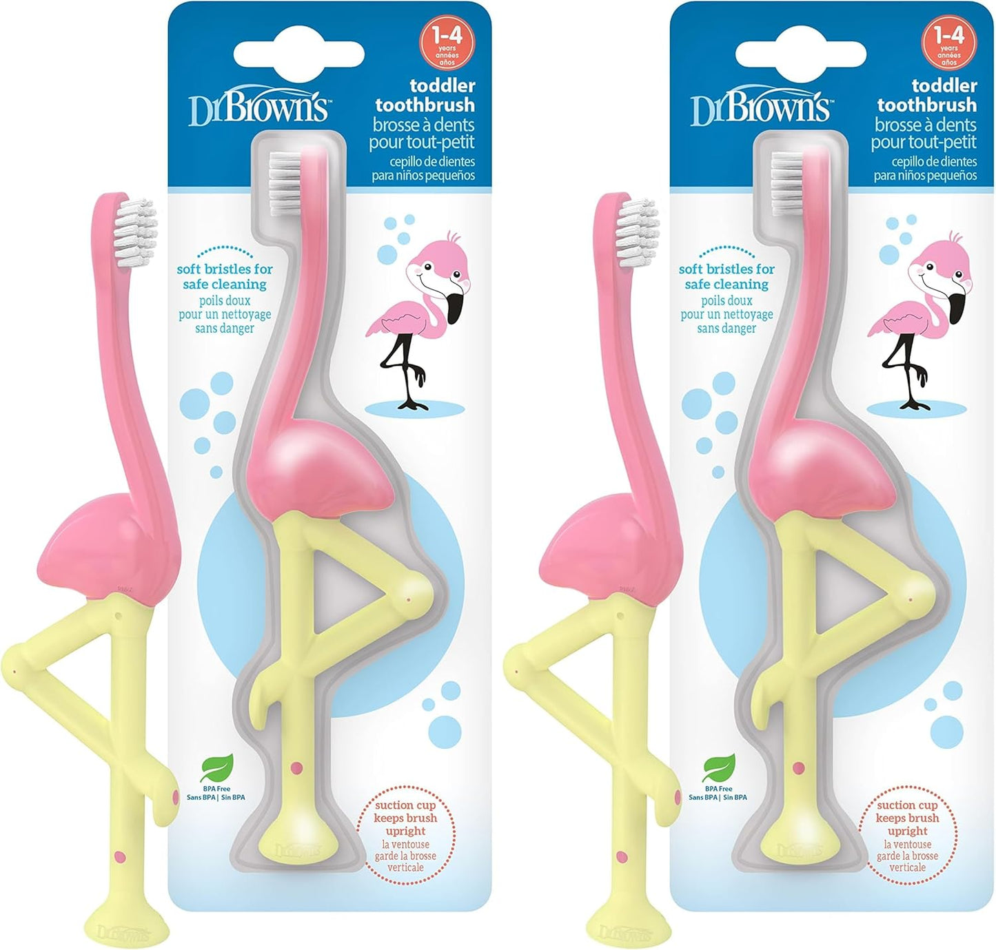 Dr. Brown's Baby and Toddler Toothbrush, Green and Orange Dinosaur 2-Pack, 1-4 Years