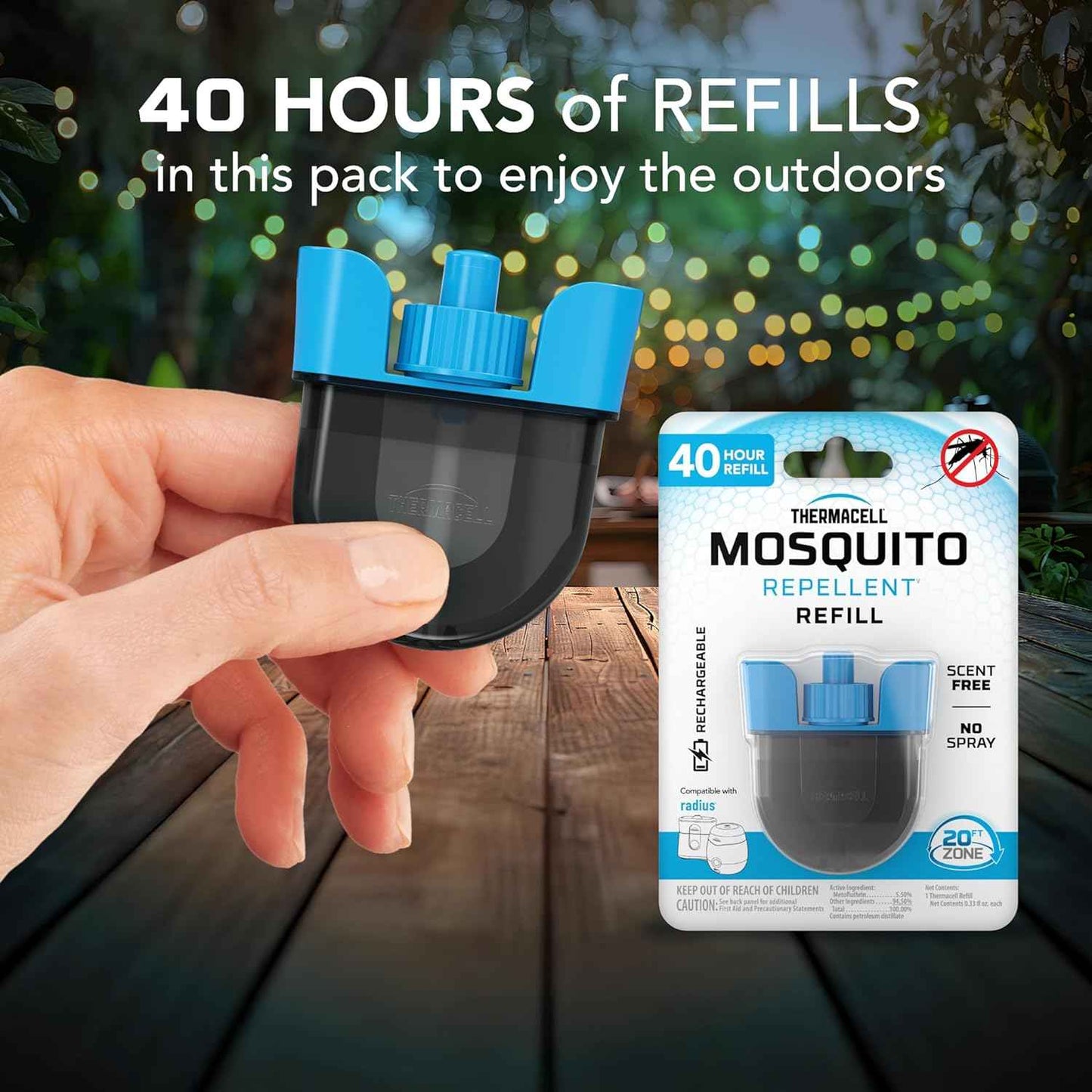 Thermacell Rechargeable Mosquito Repeller Refills; Advanced Repellent Formula Provides 20 Foot Protection Zone; Compatible with Thermacell E-Series & Radius Only; No DEET, Spray or Flame
