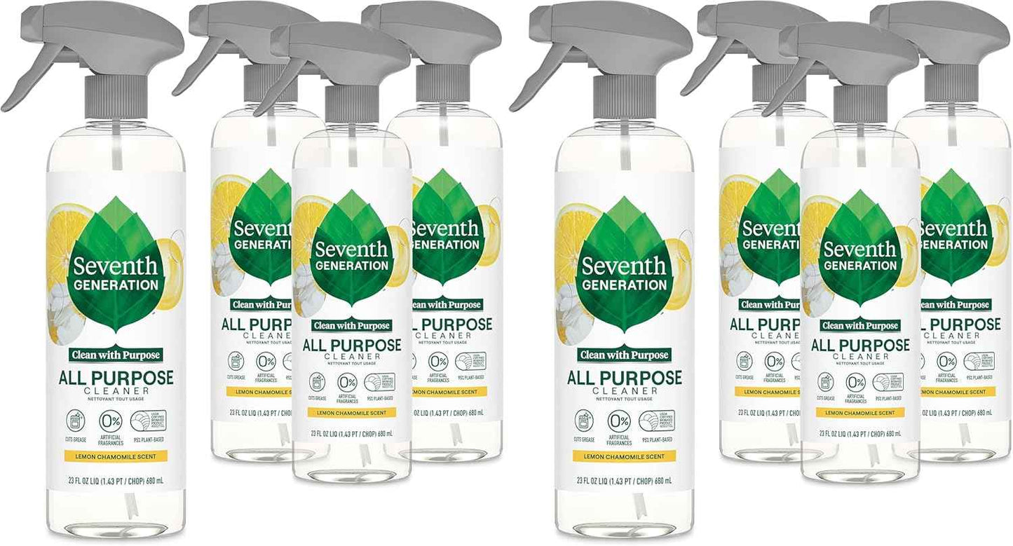 Seventh Generation All Purpose Cleaning Spray Surface Cleaner Lemon Chamomile scent Cuts Grease 23 oz, Pack of 4