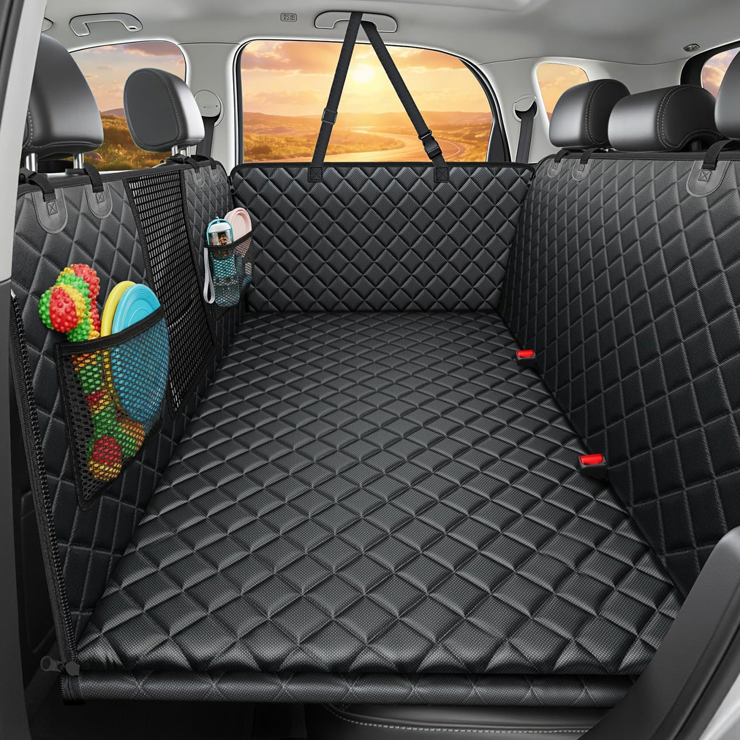 URPOWER Back Seat Extender for Dogs - Large Hard Bottom Dog Car Seat Cover Holds 550lbs, Waterproof Comfortable Dog Hammock Pet Bed with High-Density Foam Non-Slip Backseat Protector for Cars, SUVs