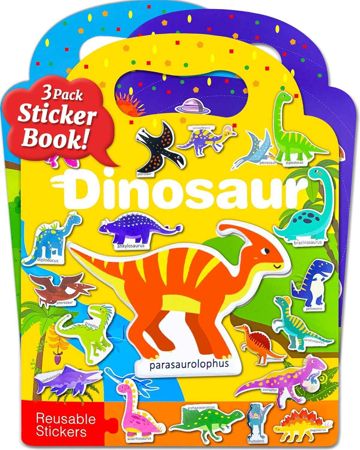 Benresive Reusable Sticker Book for Toddlers 2-4 Years, 3 Sets Travel Stickers for Kids, Waterproof Sticker Books for Toddlers 1-3, Crafts Activities for Todddlers 1-3 2-4 3-5