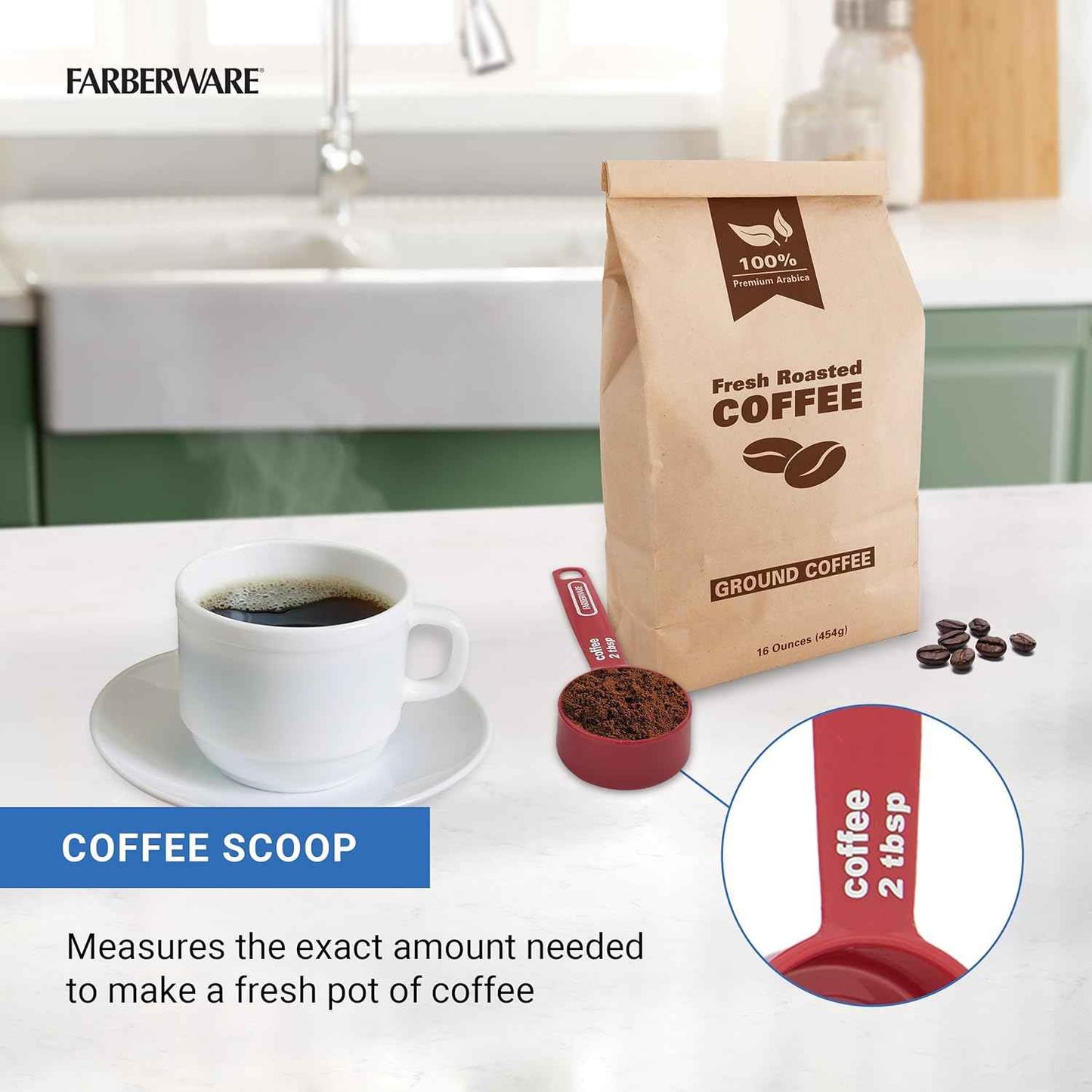 FARBERWARE 5-Piece Measuring Cup Set with Coffee Scoop, Durable Plastic Nesting Measuring Cups with Easy-Read Markings, BPA-Free, Dishwasher Safe