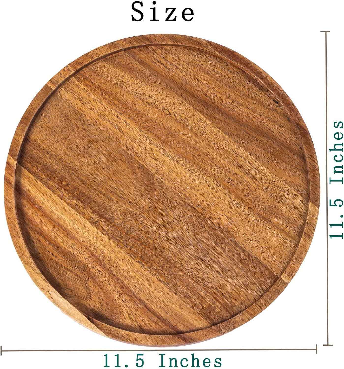 11.5 Inches Candle Holder Tray Home Decor, Round Wood Tray for Coffee Table, Small Wooden Serving Decorative Trays for Home