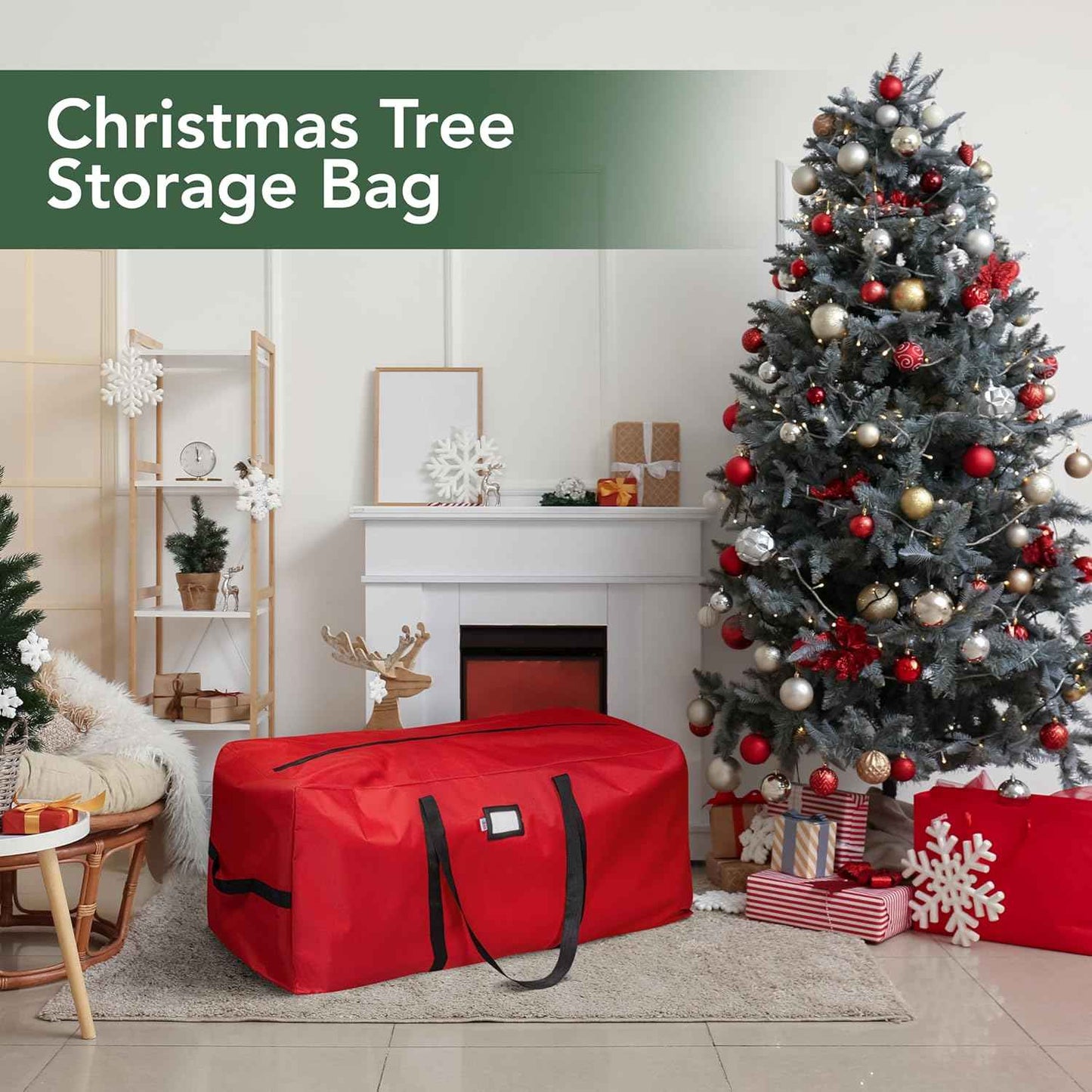 Holiday Cheer Heavy Duty Artificial Christmas Tree Storage Bag Fits Up to 9ft Tall, Waterproof with Durable Handles & Zipper Xmas Tree Storage Bag (RED)