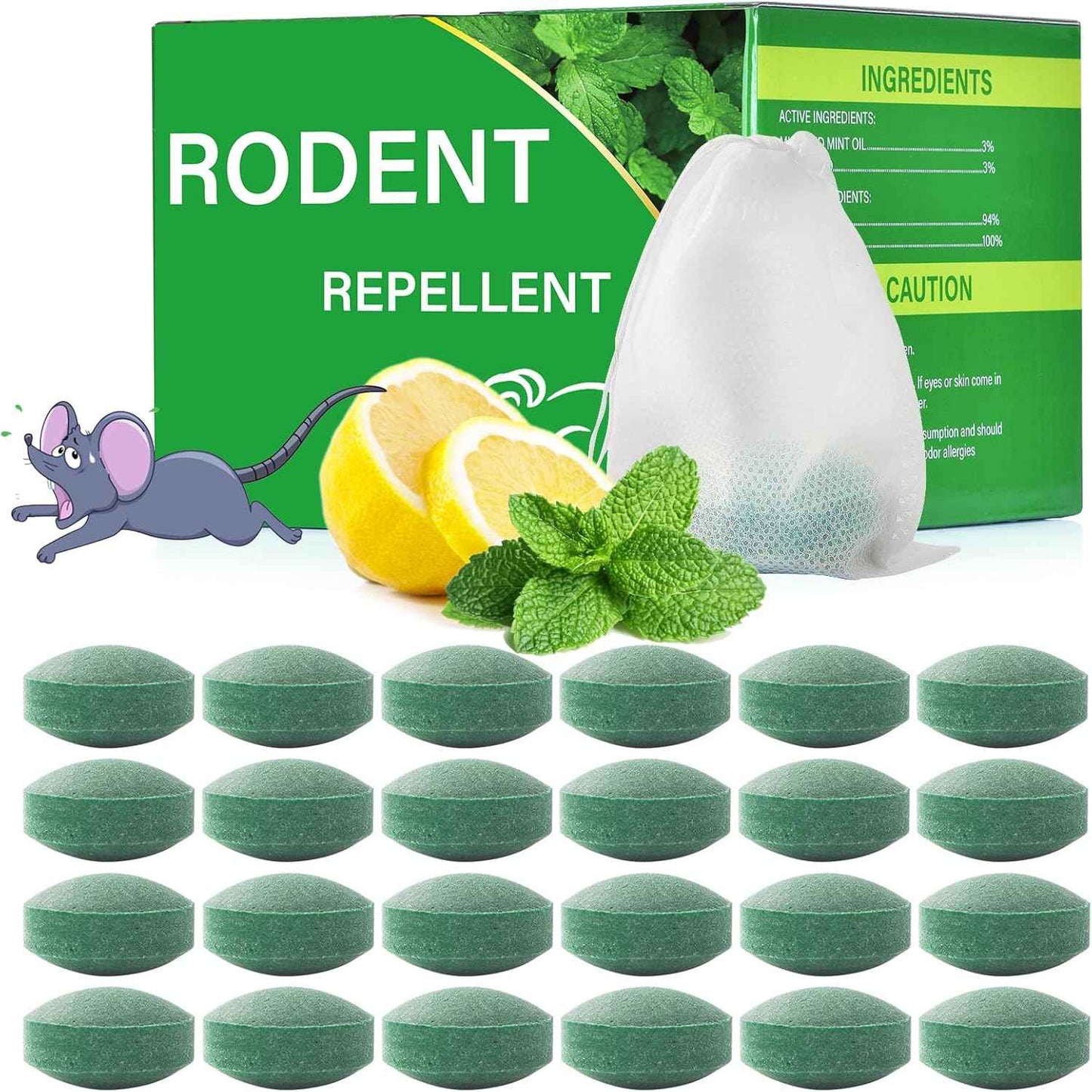 Pest Rodent Repellent, 24 Pack Peppermint Oil for Mice, Mouse, Rats, Spider, Roach, Ant, Bugs, Squirrel, Insect Control Indoor & Outdoor, Natural Deterrent Replace Trap Poisoning Family & Pet Safe