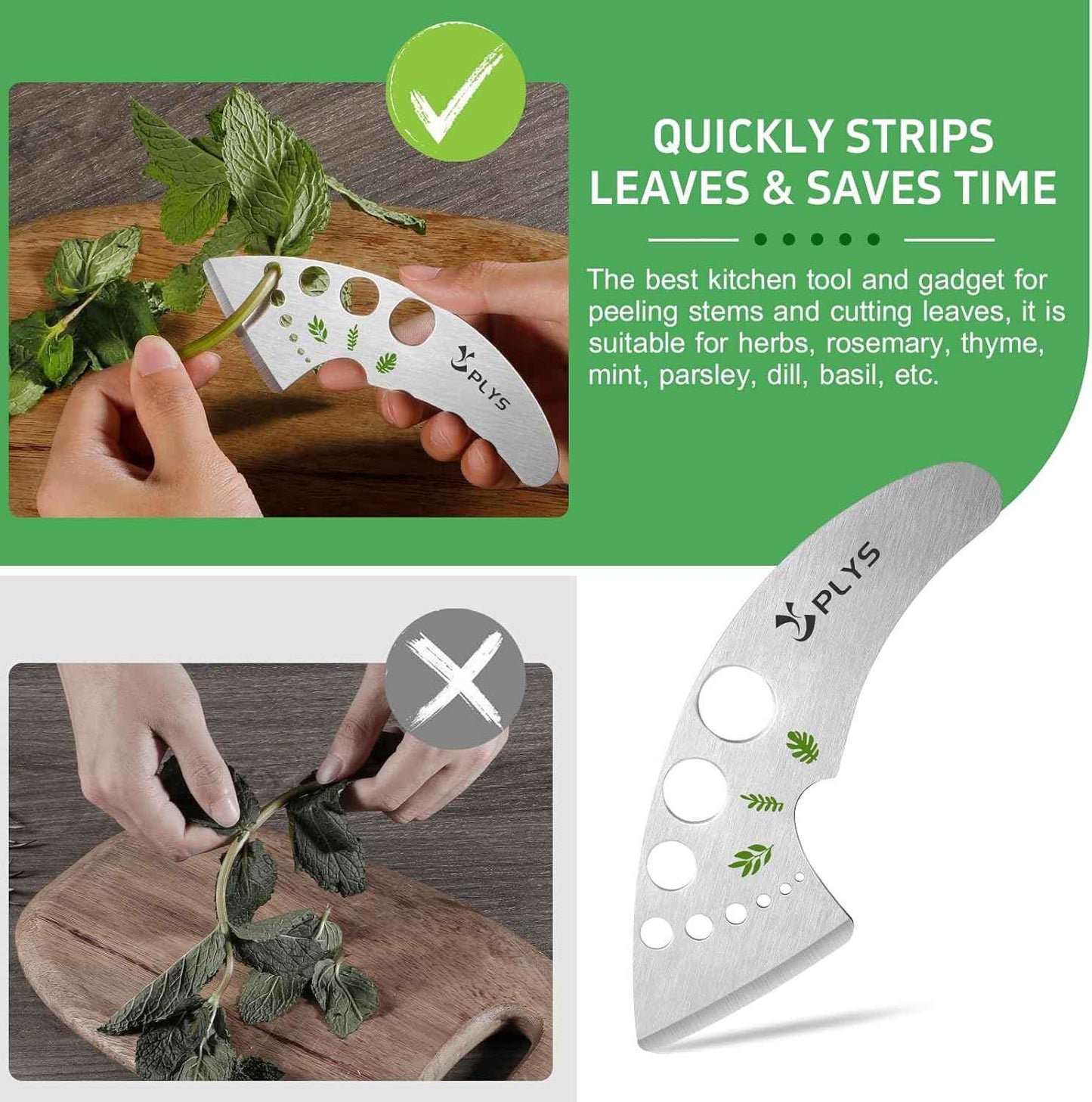 Plys Herb Stripper Tool with 9 Holes - Stainless Steel Kitchen Stripper, Herb Leaf Peeler for Kale, Chard, and Greens, 2025 Professional