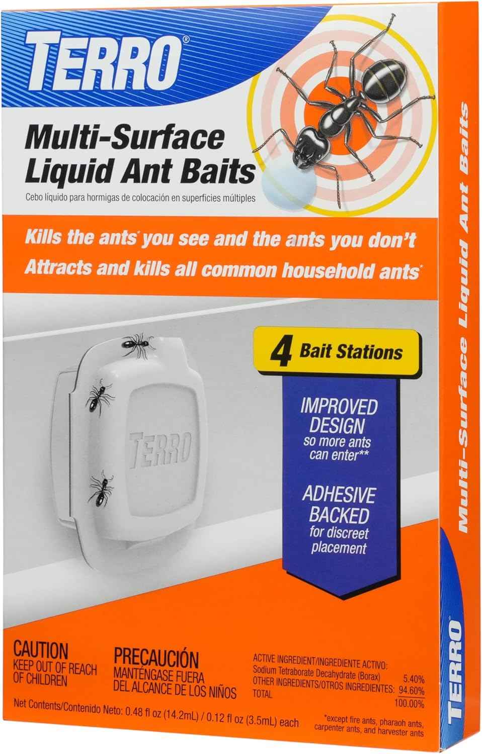 TERRO Indoor Liquid Ant Baits with Adhesive Strips for Discreet Baiting - TERRO Ant Trap and Bait Station - 8 Pack - T334SR