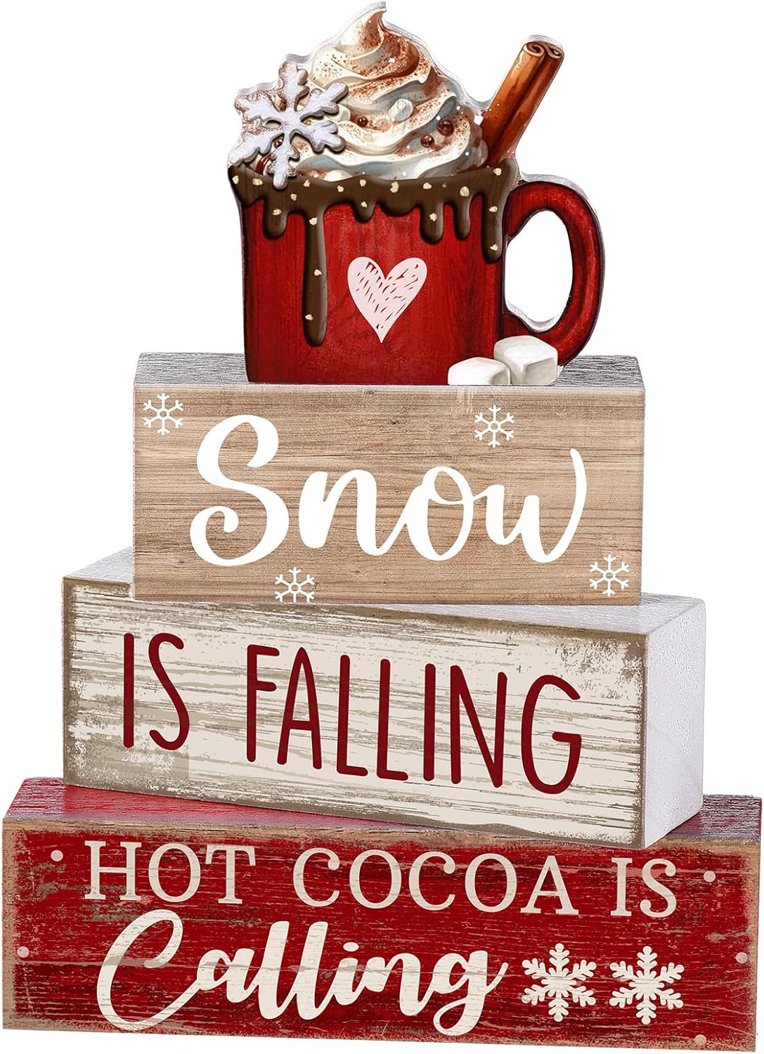 4 Pcs Christmas Table Decoration Wooden Santa Claus Decor Christmas Tiered Tray Decor Decorative Santa Claus Elk Block Sign Gift Farmhouse Xmas Table Centerpiece for Home Kitchen Shelf