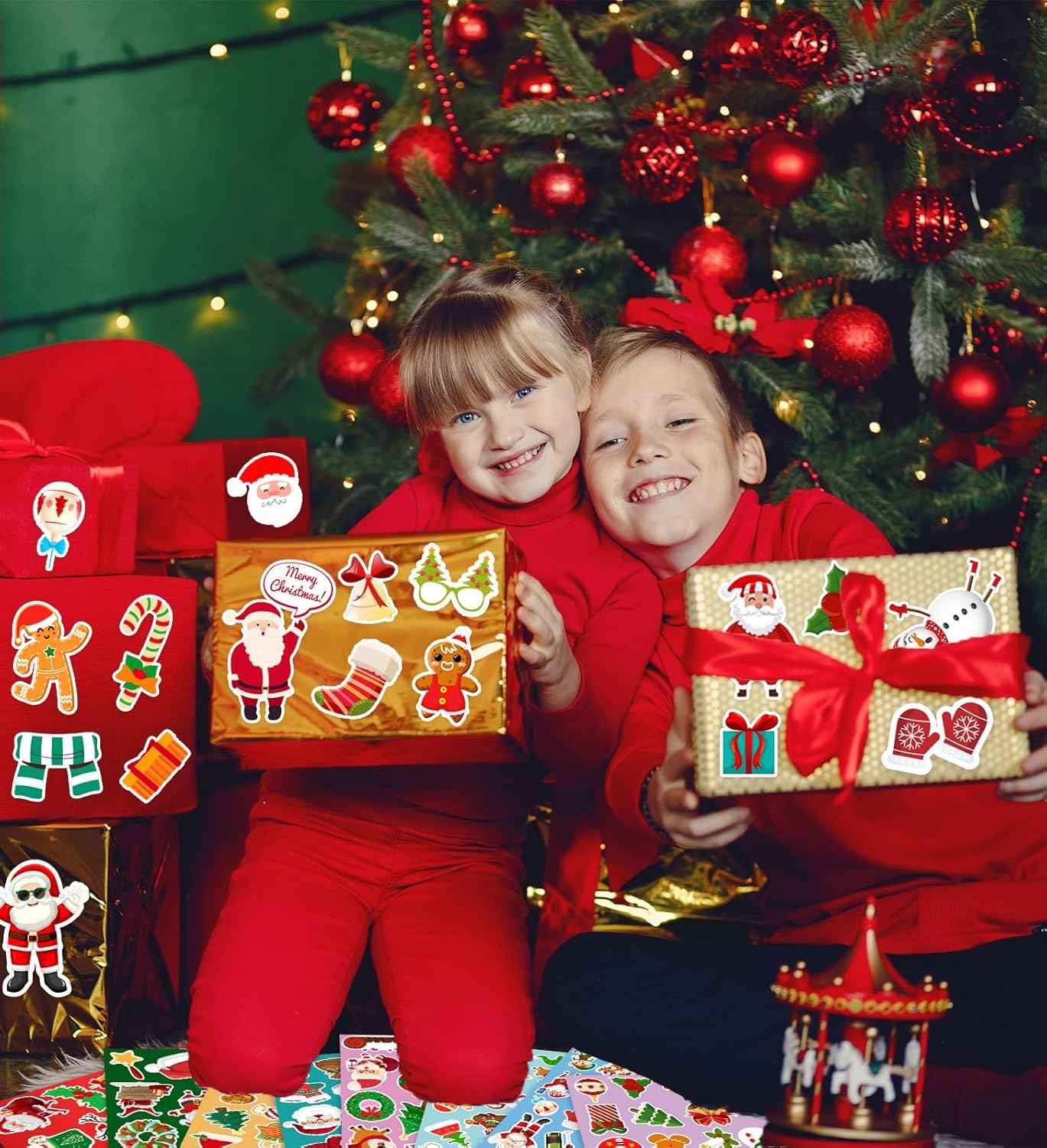 Christmas Stickers - Stocking Stuffers for Kids - 24 Sheets 480Pcs Christmas Gifts for Kids - Xmas Gifts Xmas Party Supplies, Party Favors for Boys and Girls Ages 3 4 5 6 7 8