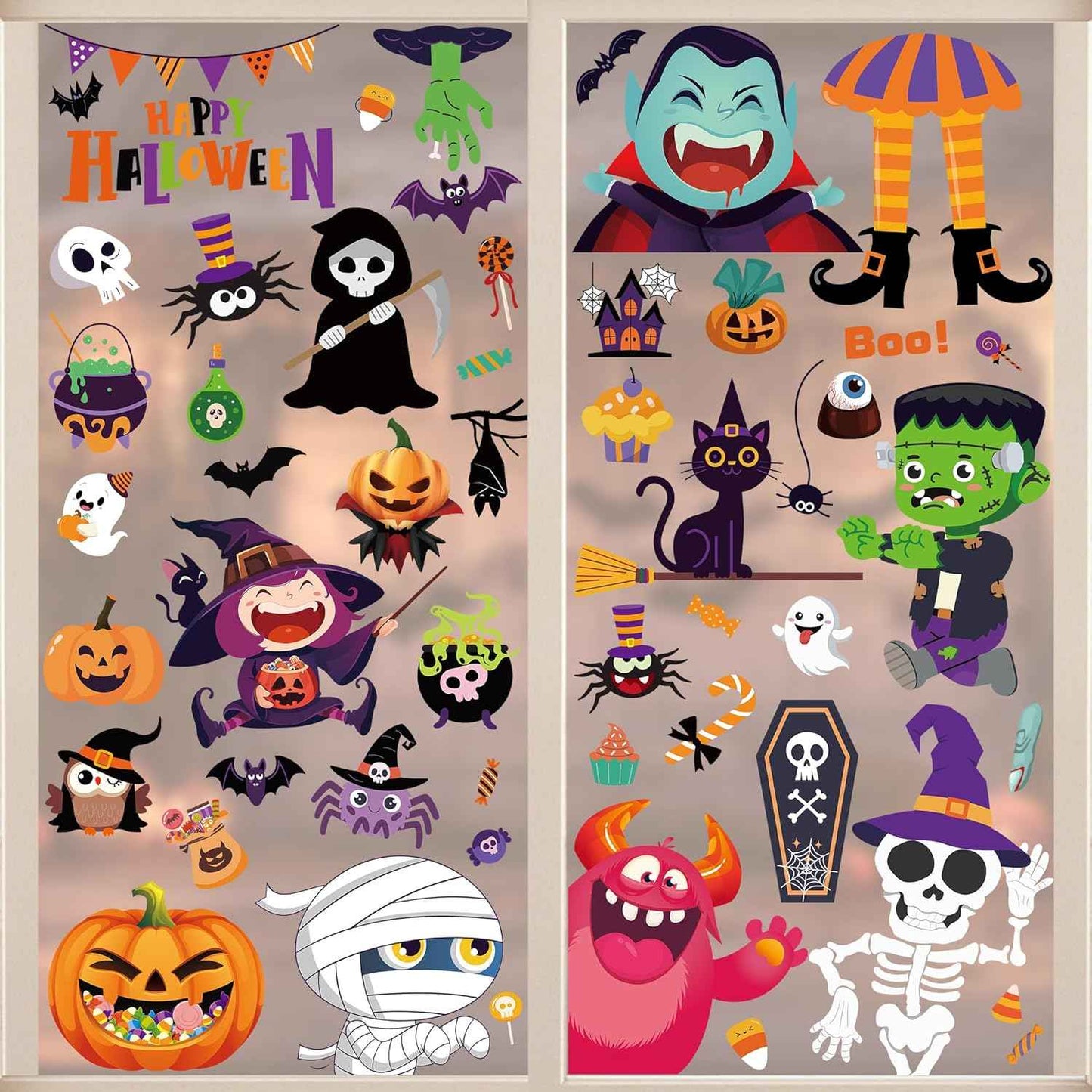 144 PCS Christmas Window Clings, Snowflake Window Clings for Stickers for Glass, Christmas Decorations Decals for Snowman Santa Claus Tree Reindeer Elf Winter Party Accessories Supplies Decor