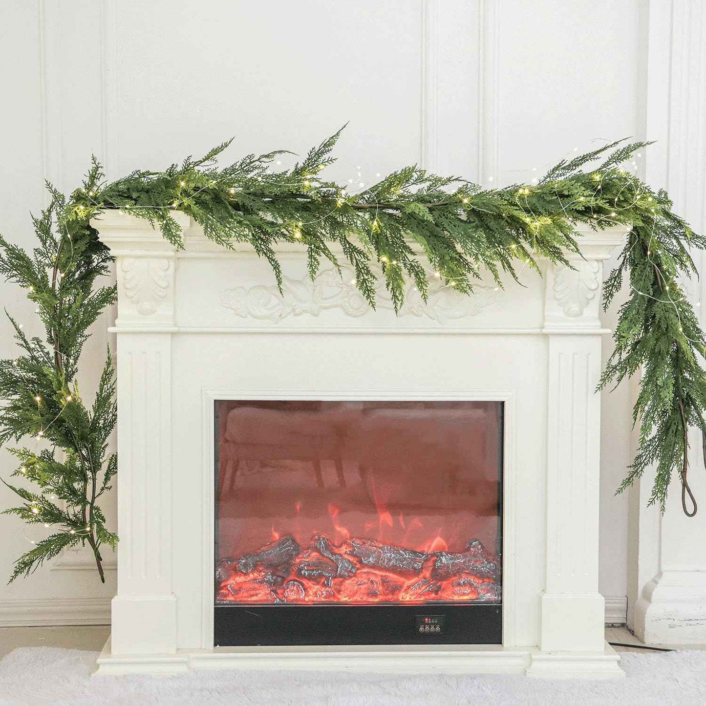 9ft Handmade Christmas Garland,Artificial Norfolk Pine Needles Greenery Seasonal Garland for Christmas Firepalce Winter Holiday Indoor Outdoor Decoration