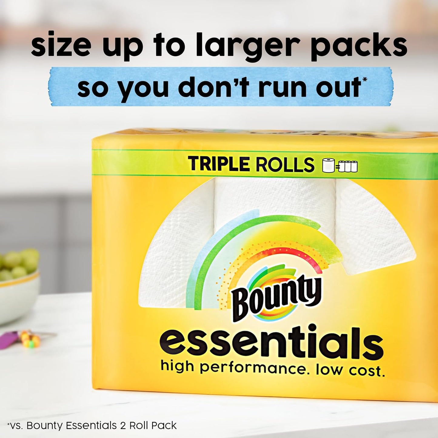 Bounty Essentials Select-A-Size Paper Towels, White, 2 Triple Rolls = 6 Regular Rolls - Rayz Mart