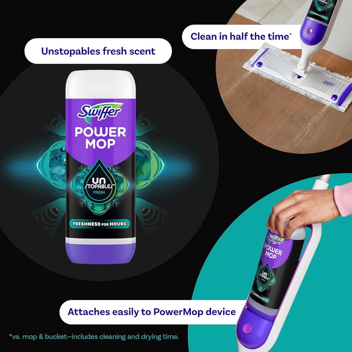 Swiffer PowerMop Floor Cleaning Solution with Unstopables Fresh Scent, PowerMop Refills, Floor Cleaner for Mopping, 25.3 fl oz, 2 Pack - Rayz Mart